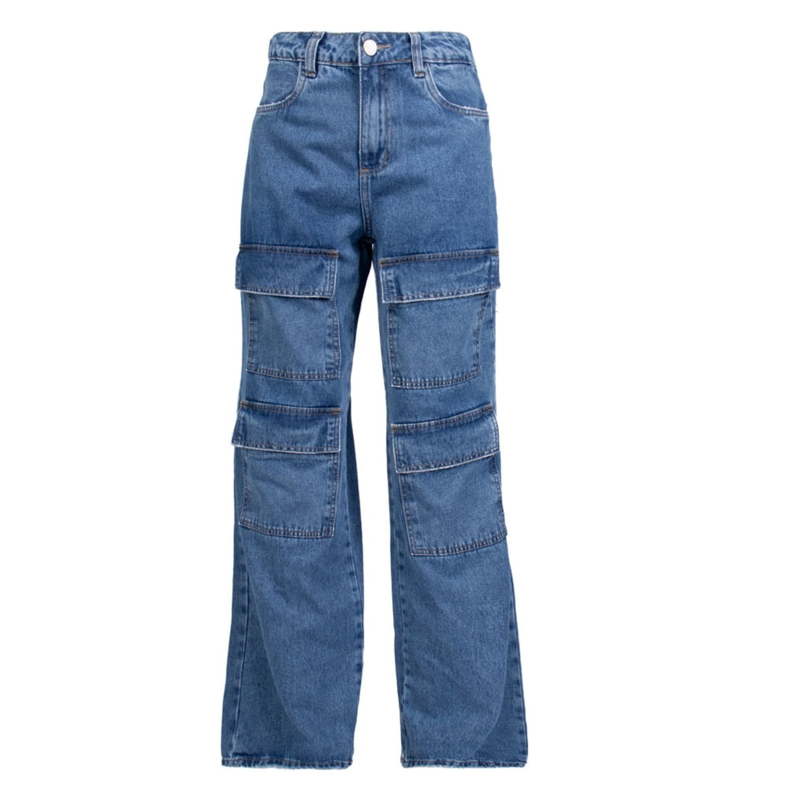Imagem principal Calça Jeans Feminina Sawary Wide Leg Cargo Duplo Sawary azul