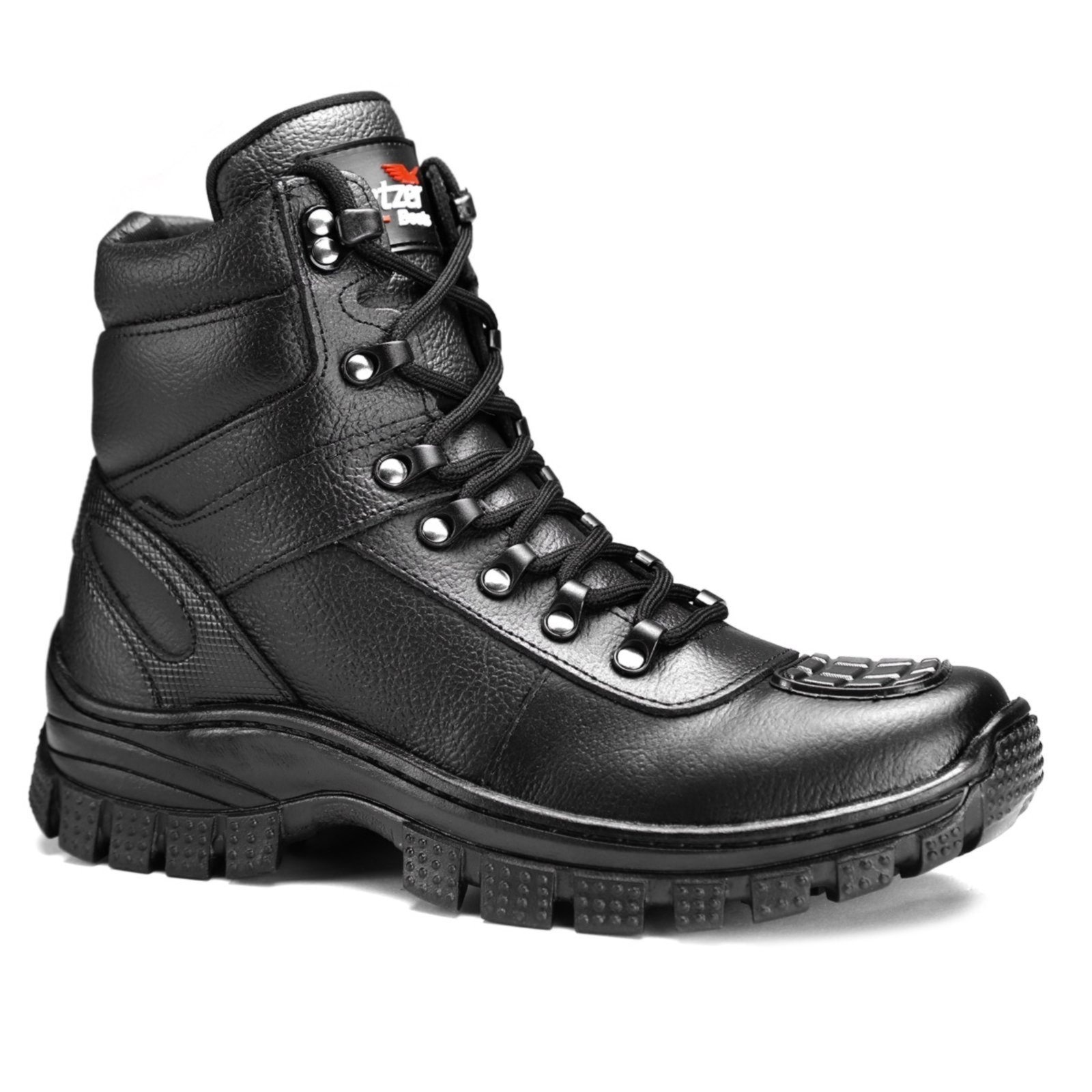 Imagem principal Bota Masculina Couro Cano Curto Coturno Cadarço Tratorada Sapatofran preto
