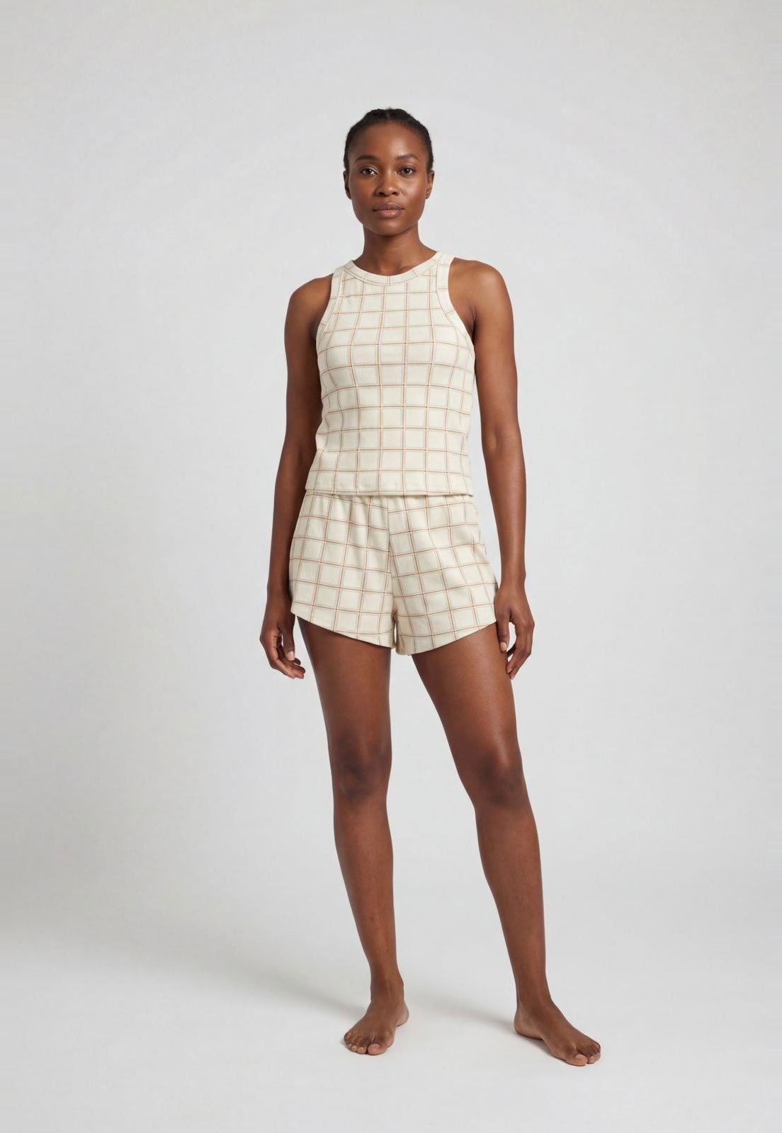 Imagem principal Conjunto Pijama Feminino Hering Estampa Quadriculada Creme Hering bege