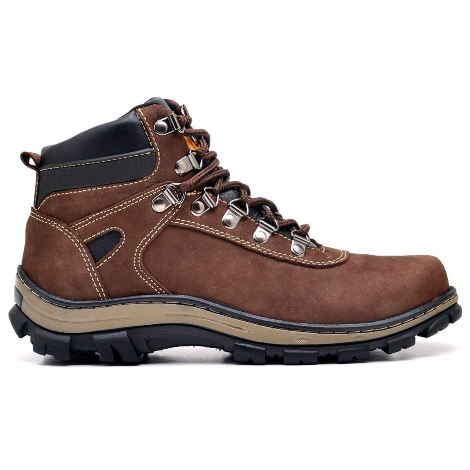 Imagem principal Coturno Adventure Bota Couro Masculina Cano Médio Atacador Solado Tratorado Borracha Antiderrapante Resistente Conforto FRANCA GRIFFE café