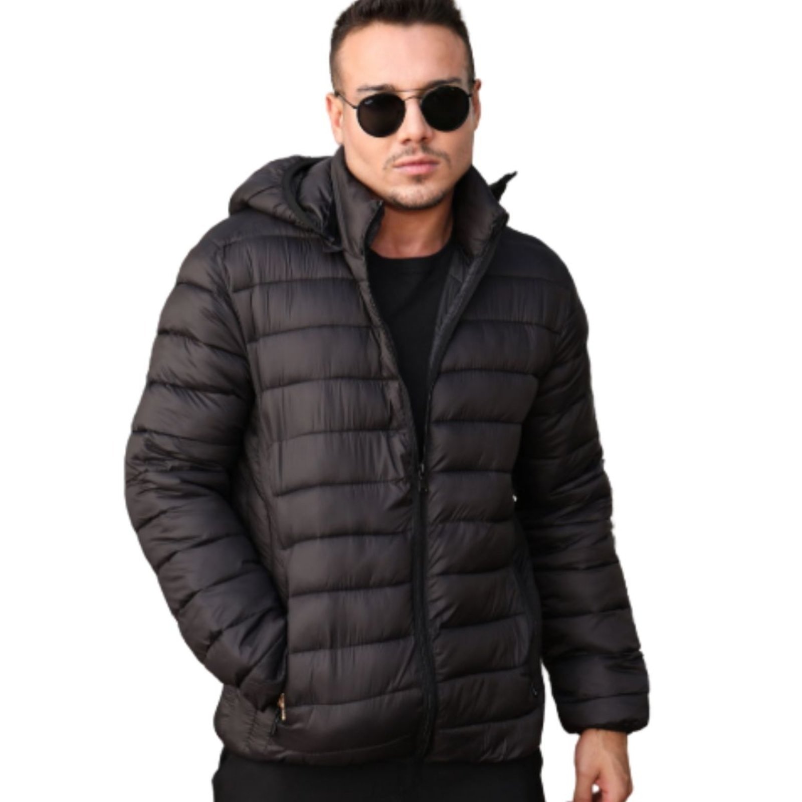 Imagem principal Jaqueta FMF Masculina Puffer Com Capuz Plus Size Blusa Frio Impermeável Preta FMF preto