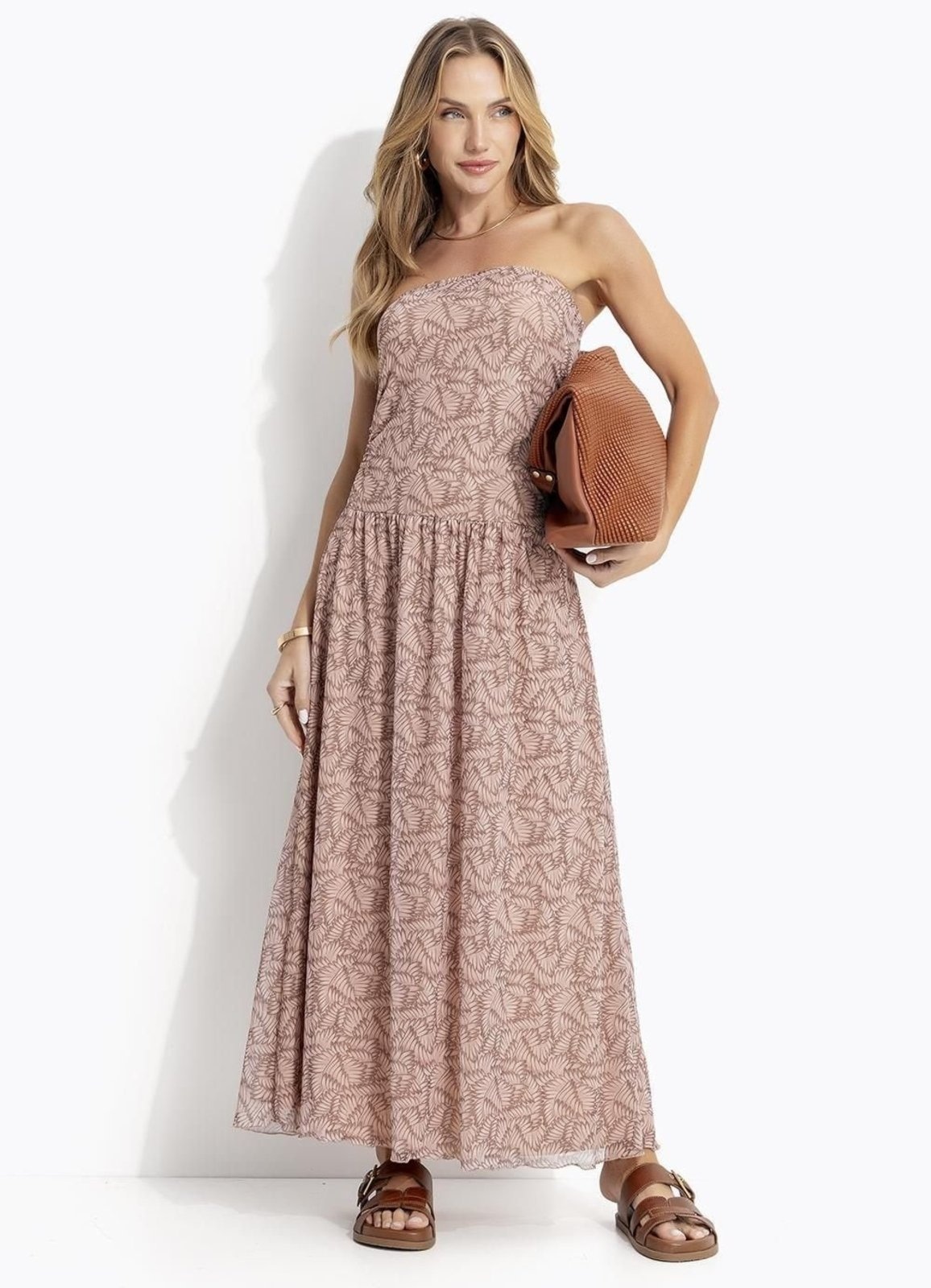 Imagem principal Vestido Em Tule Folhagem Marrom Quintess nude