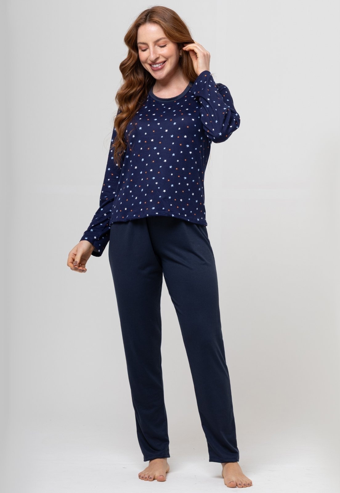 Imagem principal Pijama Suende Aveludado Bravaa Store Longo Malha Confortável Inverno Premium 014 MARINHO BRAVAA STORE branco