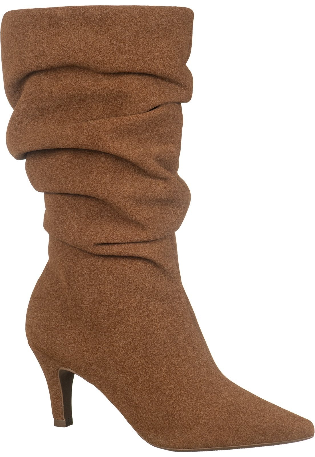 Imagem principal Bota Feminina GiGiL Cano Enrugado Slouchy Médio Salto Fino Alto Bico Fino Elegante Gigil caramelo