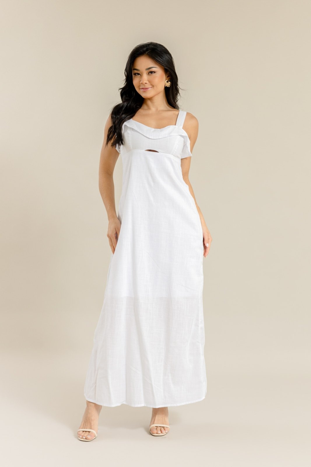 Imagem principal Vestido Longo Feminino com Alças e Babado no Busto na Cor DIALOGO branco