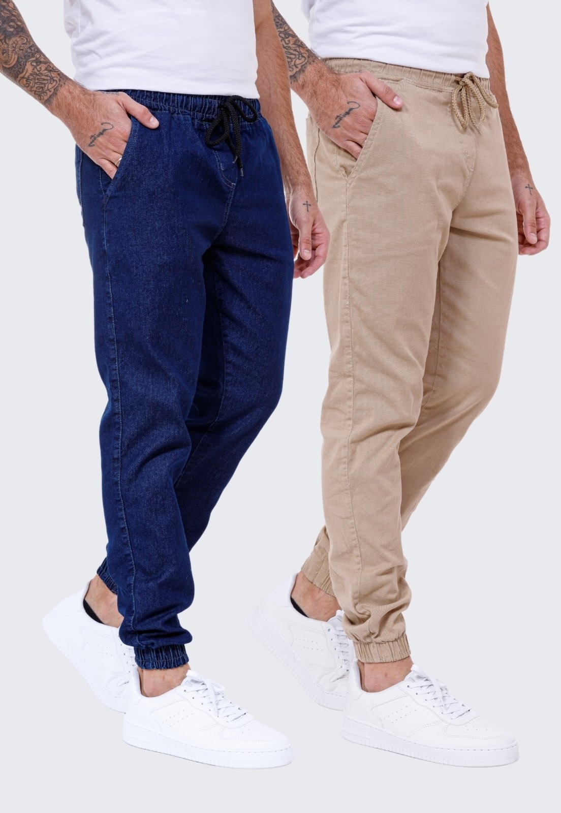 Imagem principal Kit 2 Calça Jogger Sarja Masculina Daze Modas Jeans Escuro e Daze Modas bege