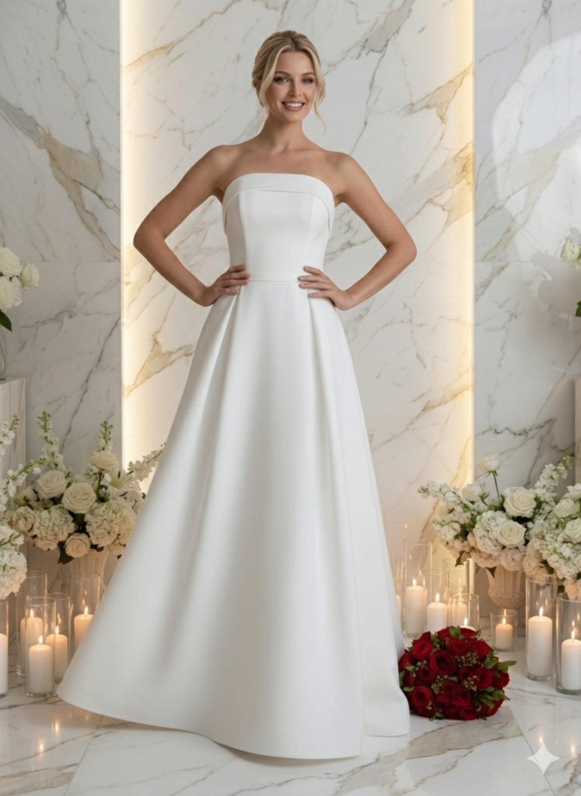 Imagem principal Vestido Longo com Pregas Decote Reto Festa Noiva Alfaiataria FS CONCEPT branco