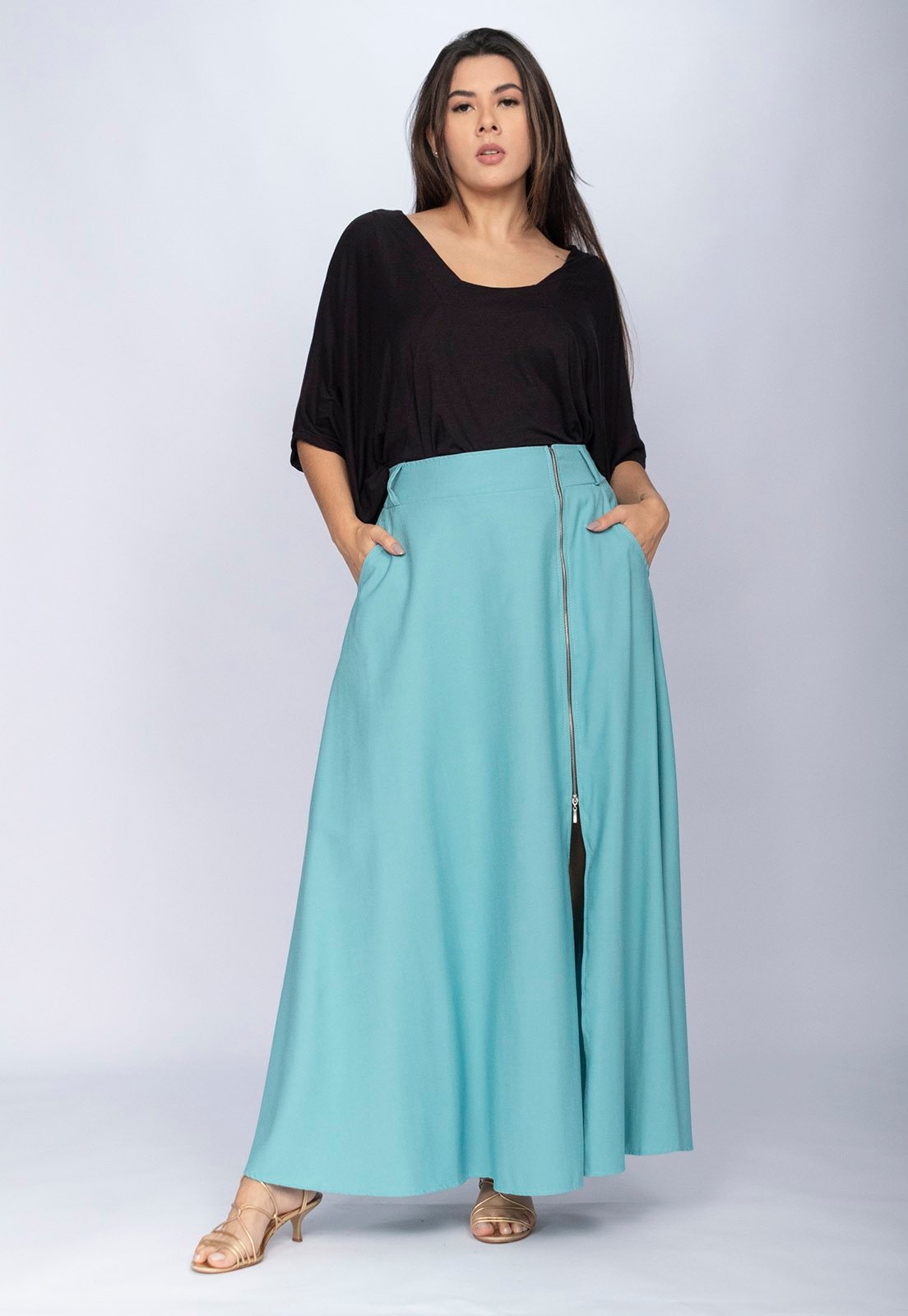 Imagem principal Saia Amazônia Vital Midi com Zíper Turquesa Suave Amazonia Vital azul turquesa