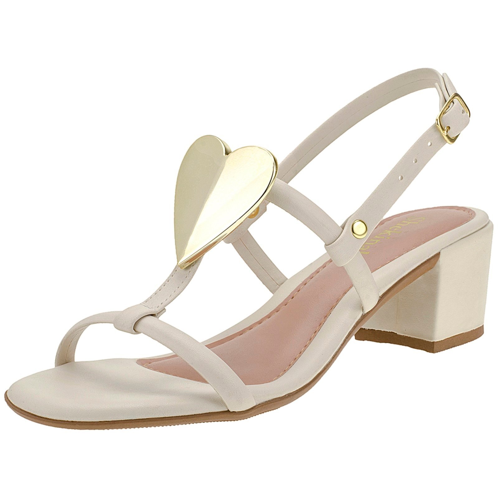 Imagem principal Salto Bloco Saltinho Baixo Shekinah Detalhe Enfeite Coração Moda Delicada Off White Shekinah preto white