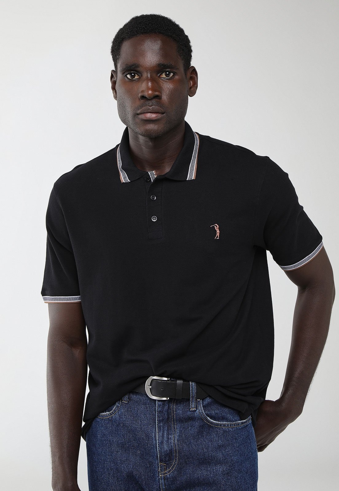 Imagem principal Polo Masculina Aleatory Gola Listrada Preta Aleatory preto