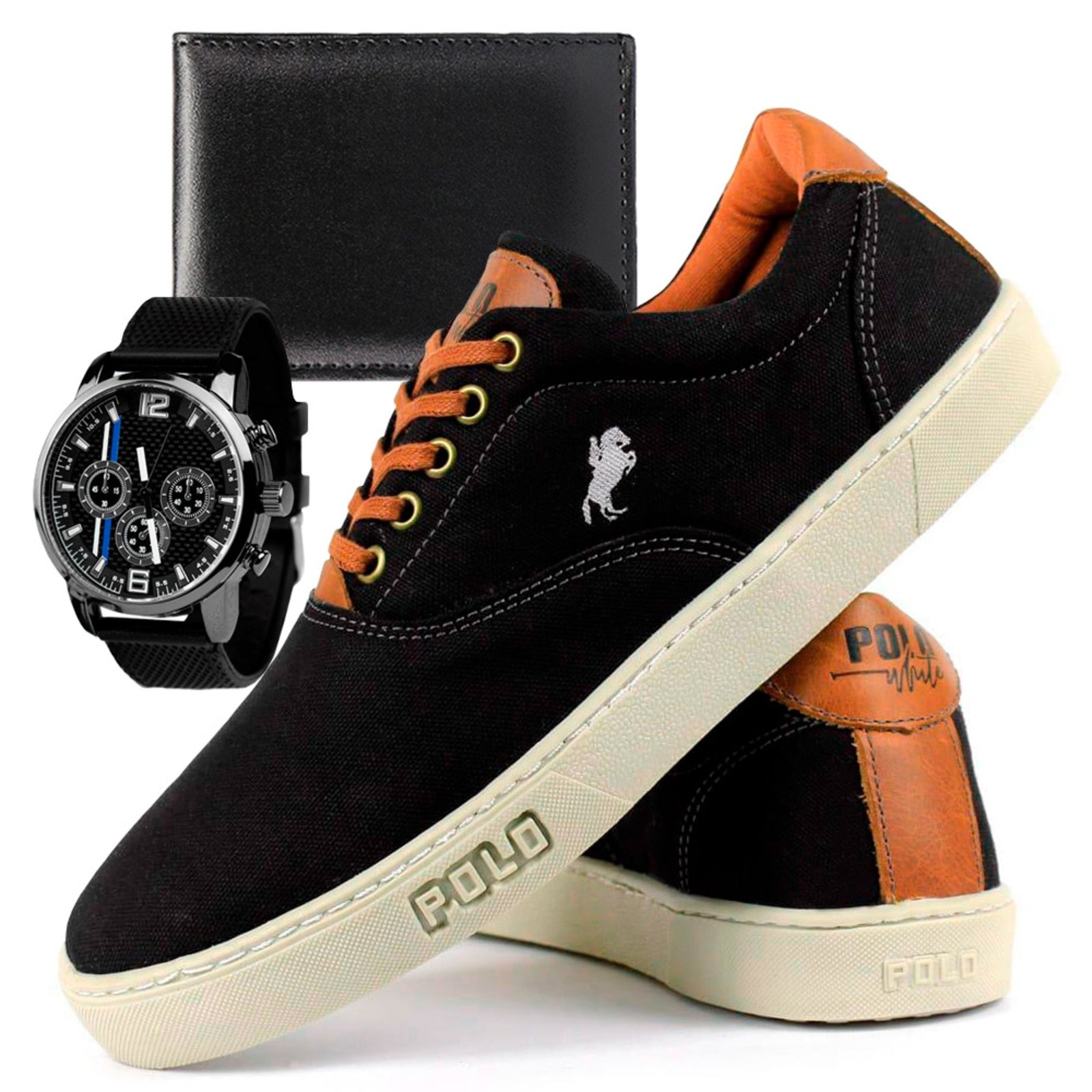 Imagem principal Kit Tenis Polo Masculino Wit Shoes Sapatenis Casual Relogio E Carteira Wit Shoes preto wit