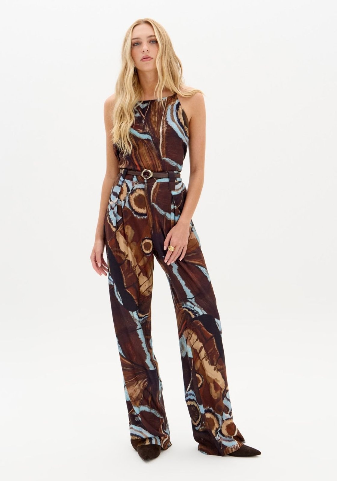 Imagem principal Calça Reta Estampada Cintura édia Com Cinto My Favorite Things marrom