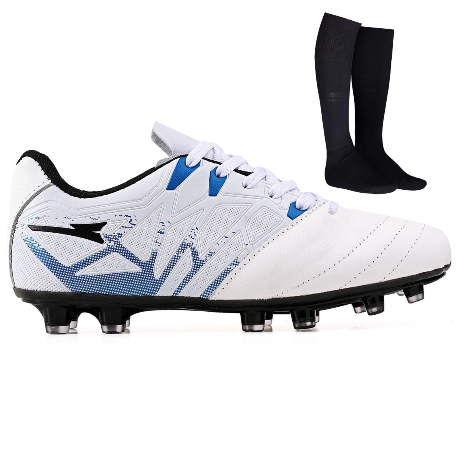 Imagem principal Chuteira de Futebol Masculina Campo Grama Natural Bico Reforçado em Couro + Meião CALCADOS LGHT LIGHT preto natural