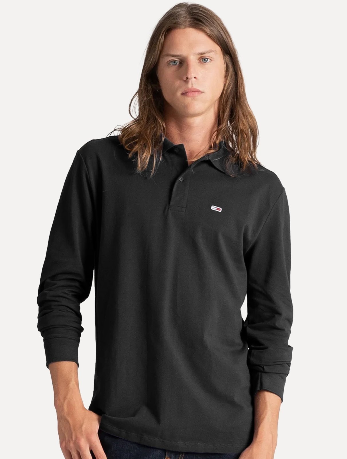 Imagem principal Polo Tommy Jeans Masculina Slim Piquet Flag Placket Preta Tommy Jeans preto