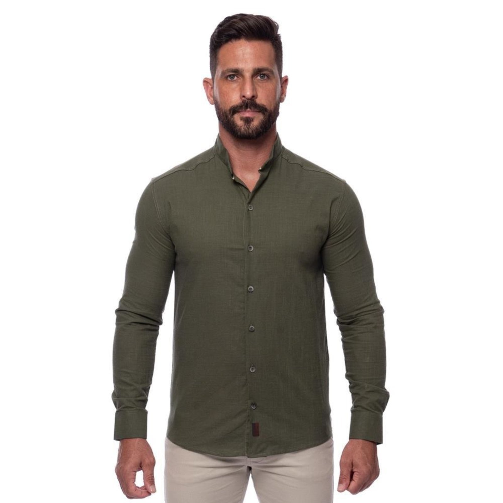 Imagem principal Camisa Masculina Linho Manga Longa Gola Padre Lisa Casual Azul Claro Verde TEODORO CAMISARIA verde azul