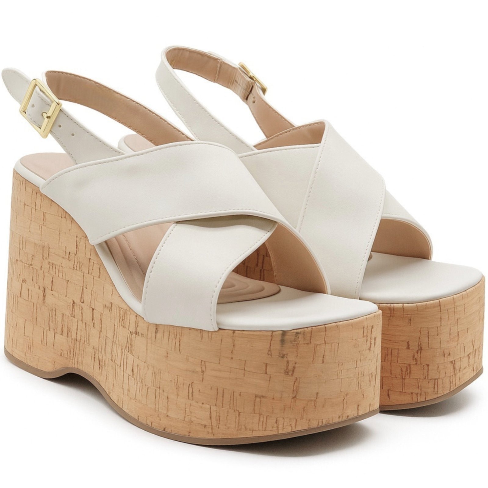 Imagem principal Sandália Feminina Anabela Plataforma Grossa Cortiça 182175 Off White Hannah Footwear off-white white