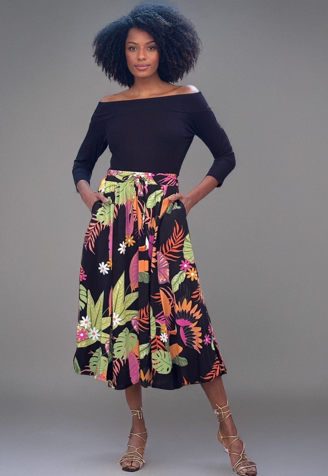 Imagem principal Saia Amazonia Vital Longa Viscose Estampa Noite Botânica Amazonia Vital branco/estampado/lilás/rosa/verde