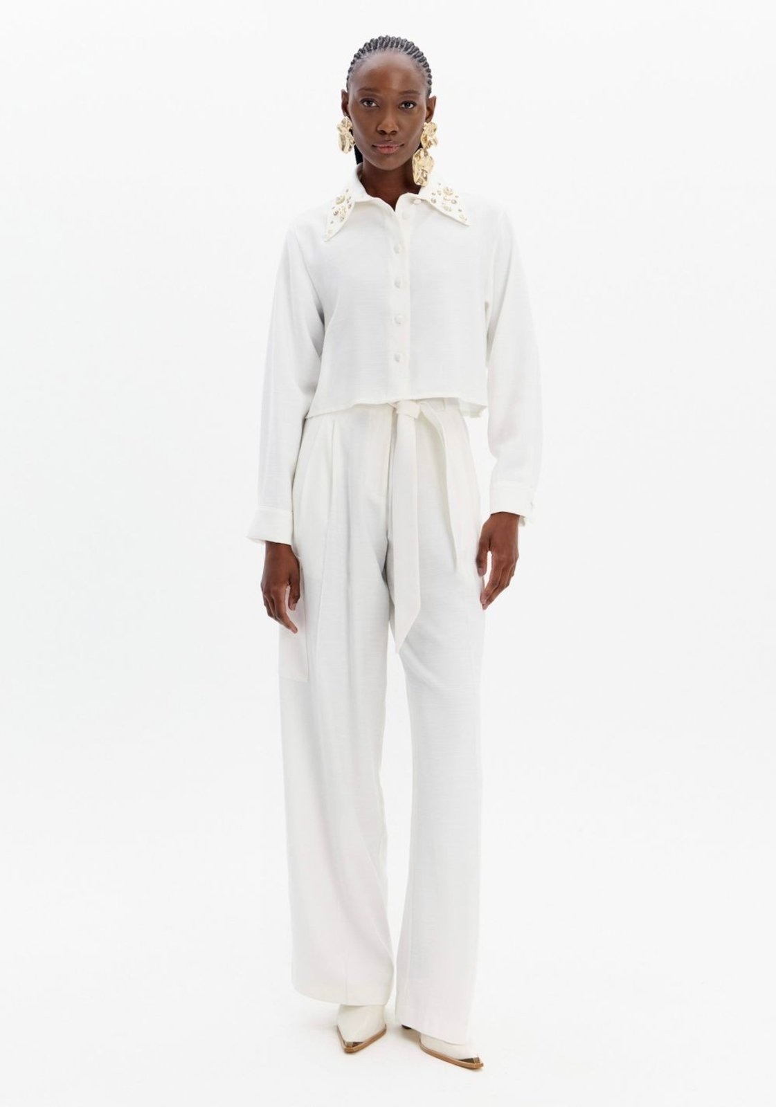 Imagem principal Calça Wide Leg Cargo Com Cintura Alta Lança Perfume branco