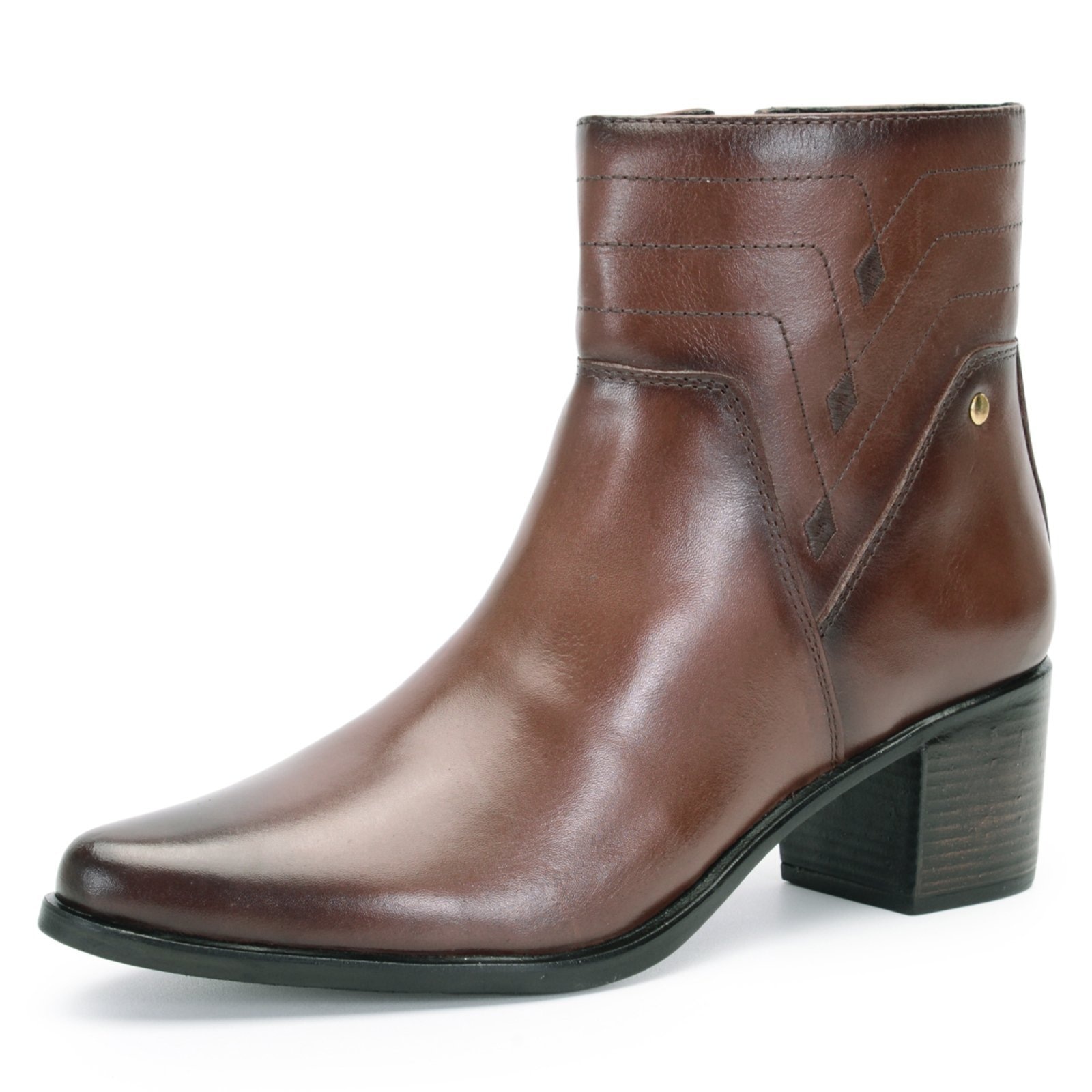 Imagem principal Bota Feminina Ferrile Bico Fino Cano Curto Em Couro Salto Bloco Ferrile café/marrom