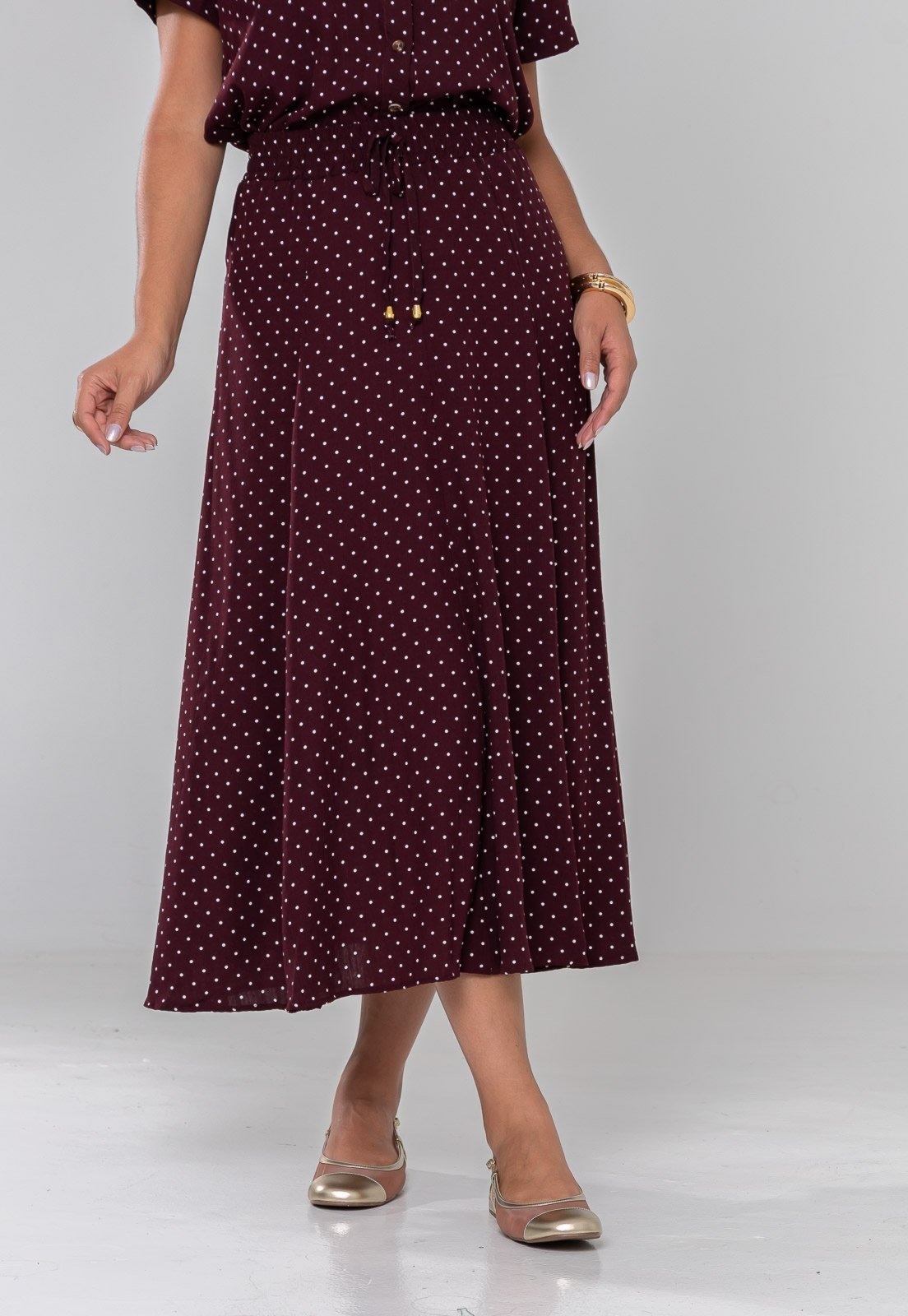 Imagem principal Saia Aura Dani Viscolinho Poá Marsala Aura vinho