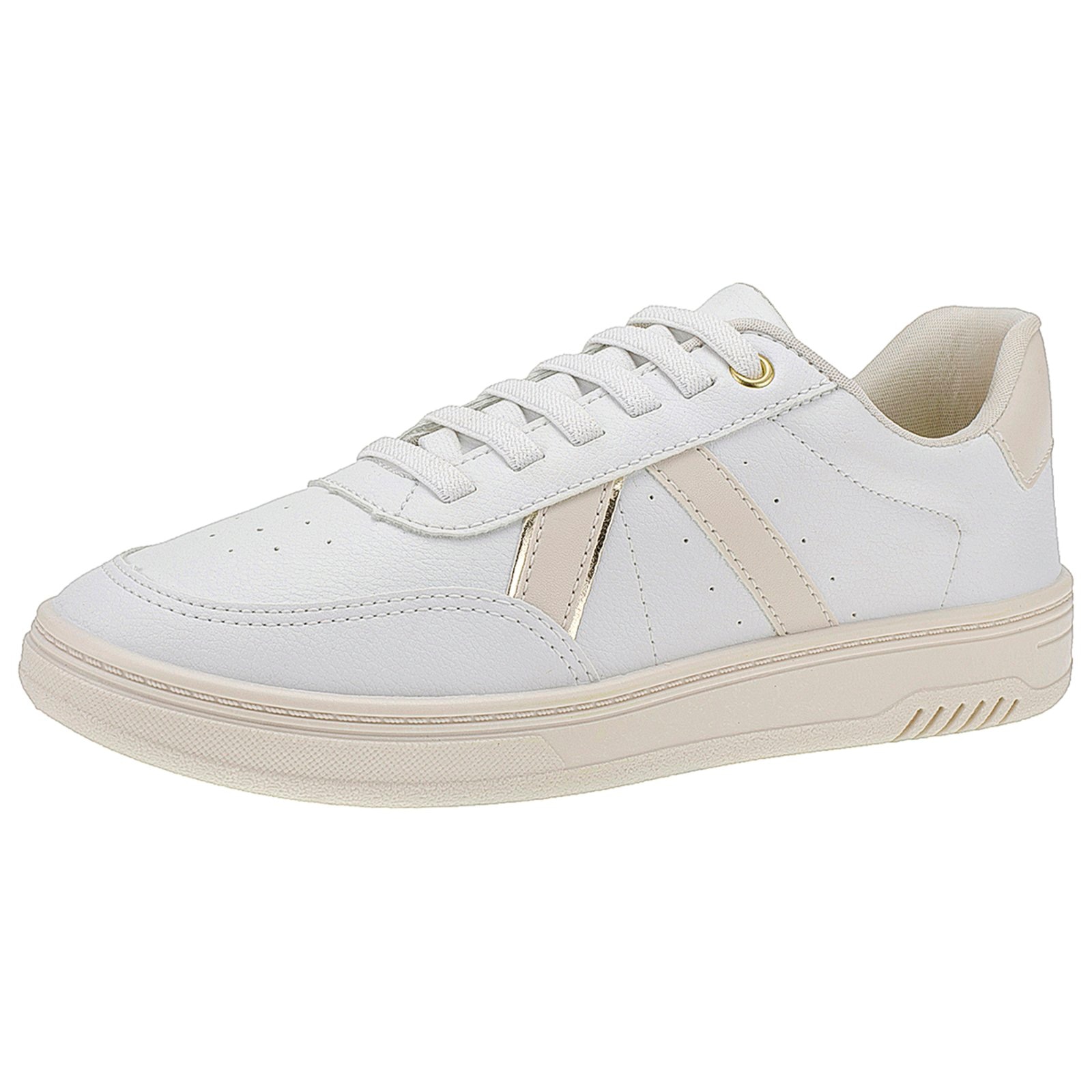 Imagem principal Tênis Lóris Shoes Casual Feminino Detalhe em V Metalizado Cadarço de Elástico Solado Macio 33008 Branco com Off White LÓRIS SHOES branco white