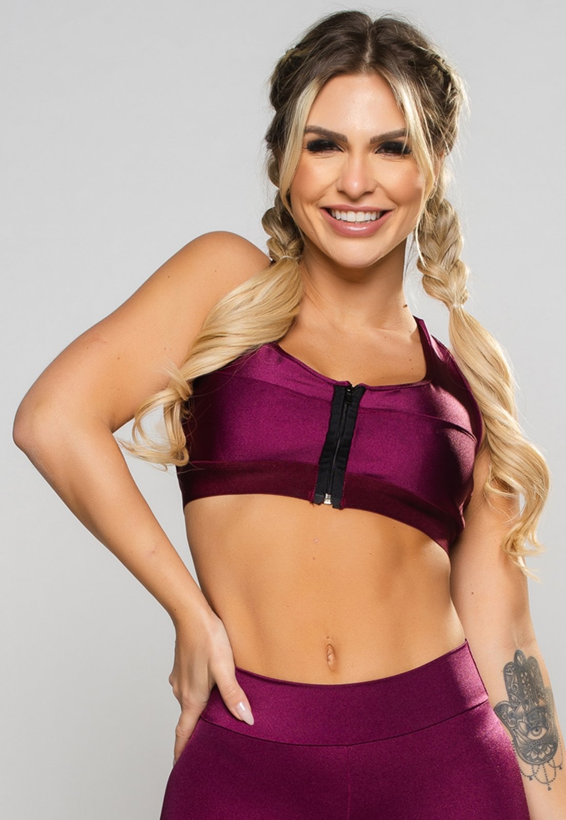 Imagem principal Top MVB Modas Zipper Nadador Poliamida Brilhosa Feminino Fitness Mvb Modas vinho