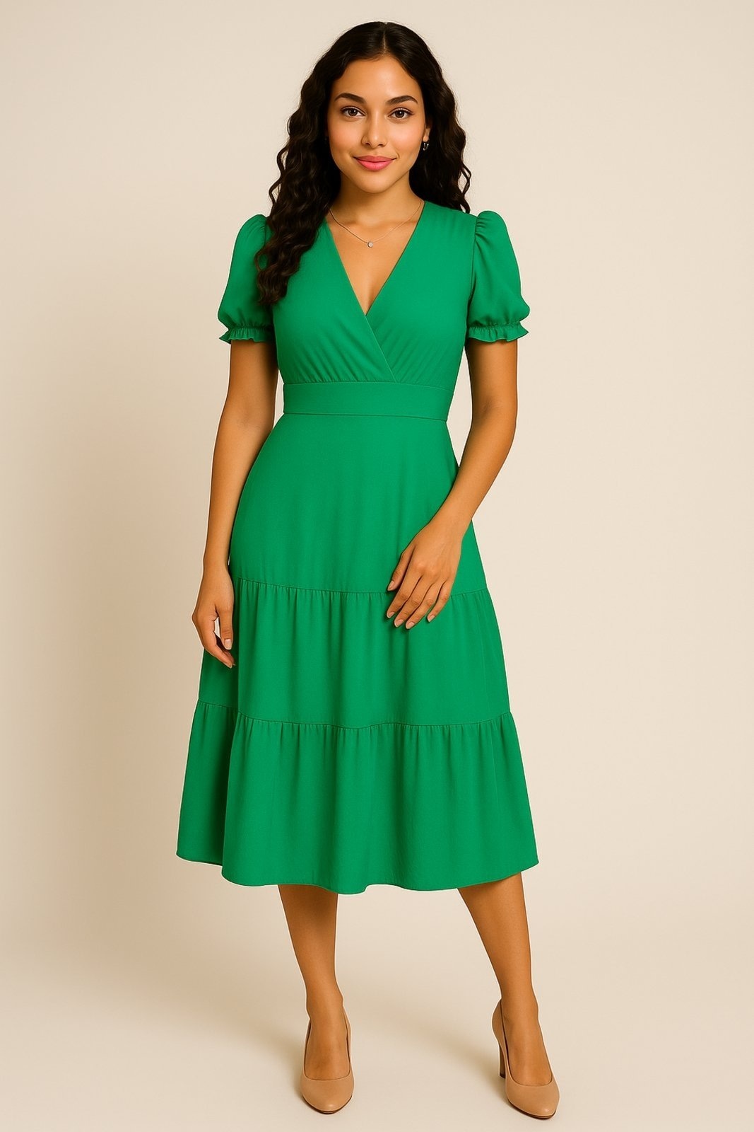 Imagem principal Vestido Longo D Bell Outlet Fashion Manga Bufante D BELL OUTLET FASHION verde