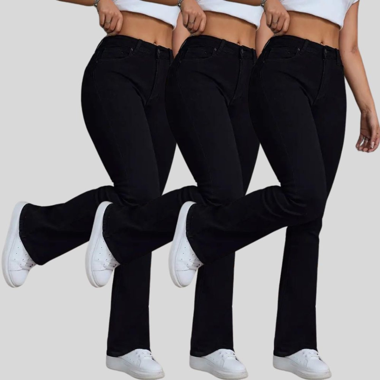 Imagem principal Kit 3 Calça Flare Jeans Feminina Tex Jeans Boca de Sino Cintura Alta Modeladora com Elastano Preta TEX JEANS preto