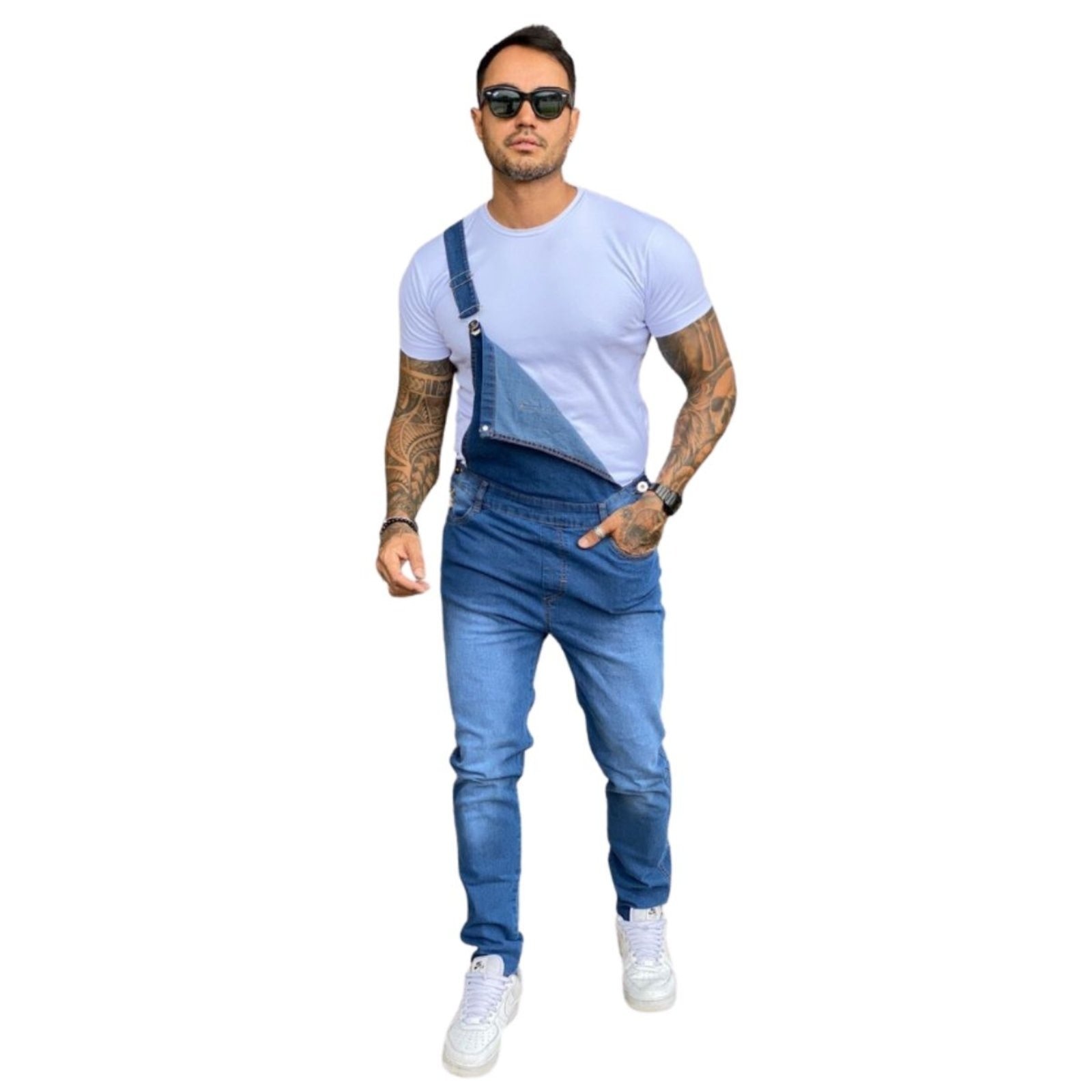 Imagem principal Macacão Jardineira Moda Masculina Azul Claro Jeans Loka jeans azul