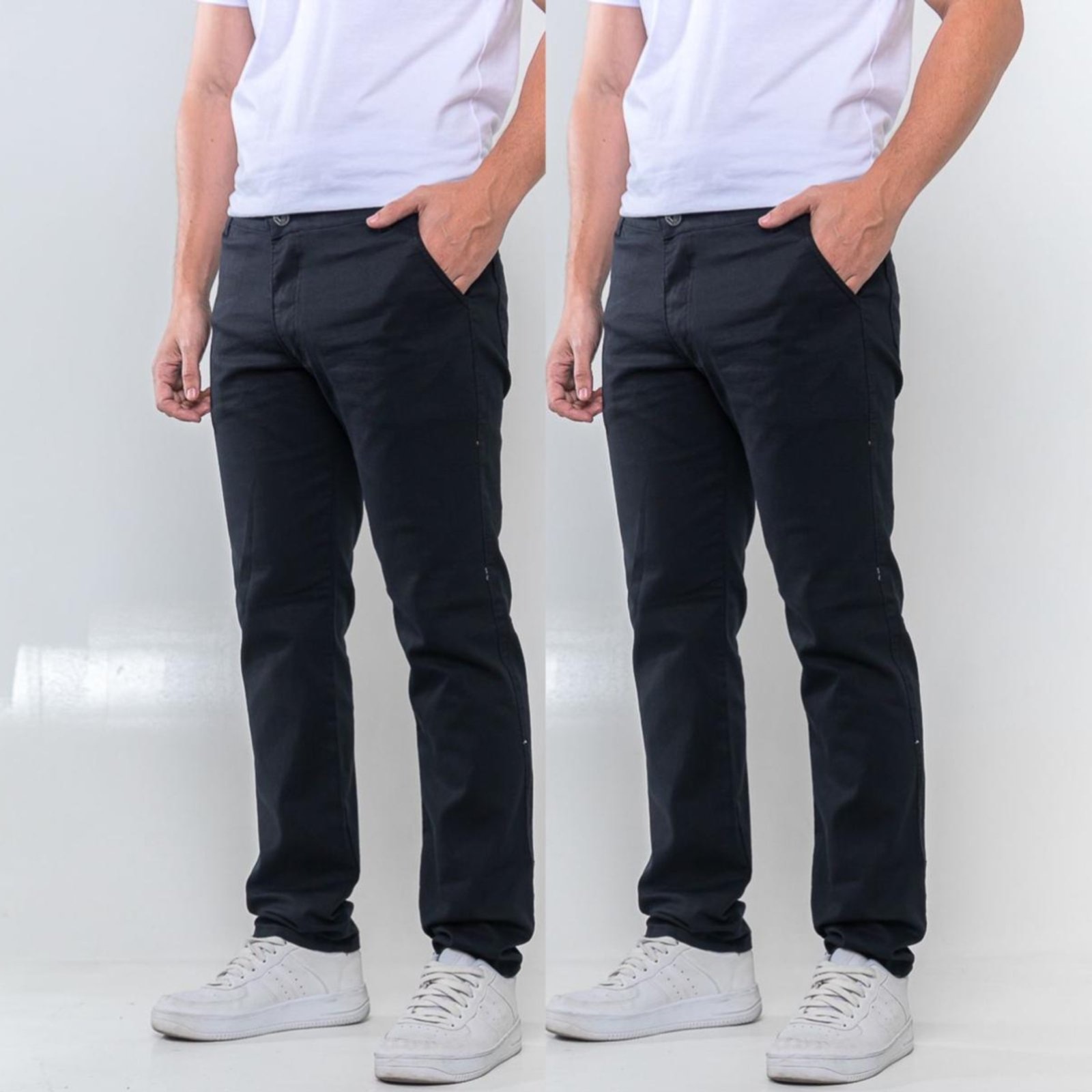 Imagem principal KIT 2 Calças Sarja Masculina Tempo Hábil Alfaiatada Skinny Black 5 Estilo preto black