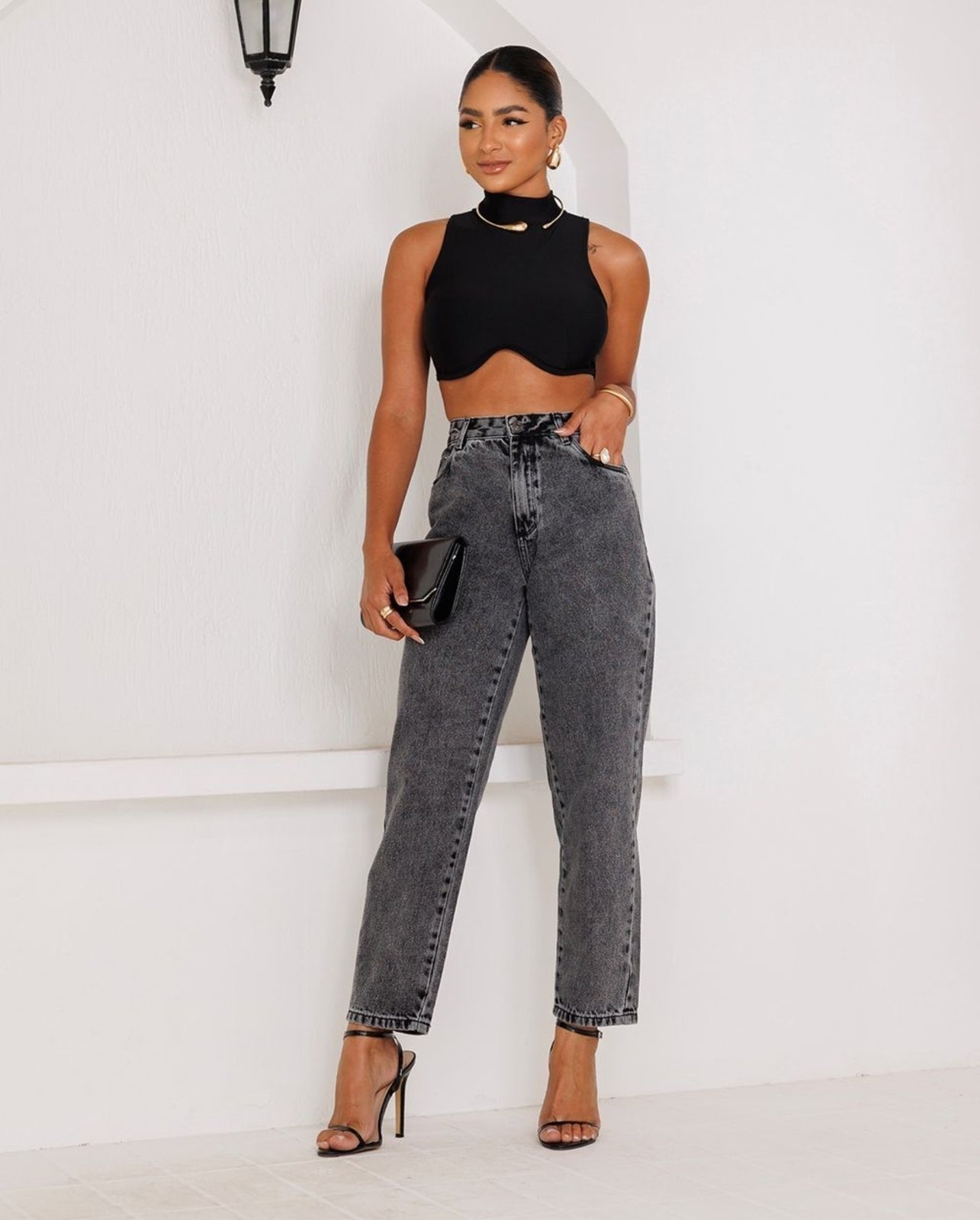 Imagem principal Calça Jeans Mom Feminina Cintura Alta Algodão 00101 Vintage Consciência cinza