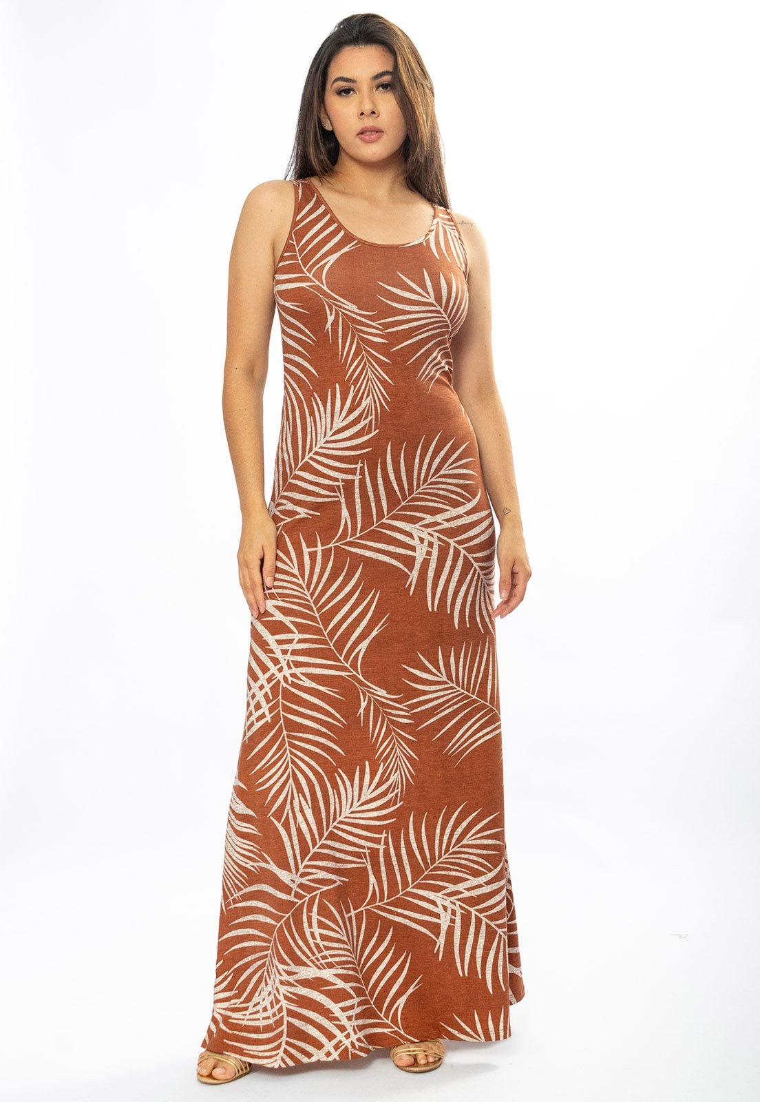 Imagem principal Vestido Longo Cabanafree Butiá Malha Regata Estampa Palmas da Terra Cabanafree estampado/off-white