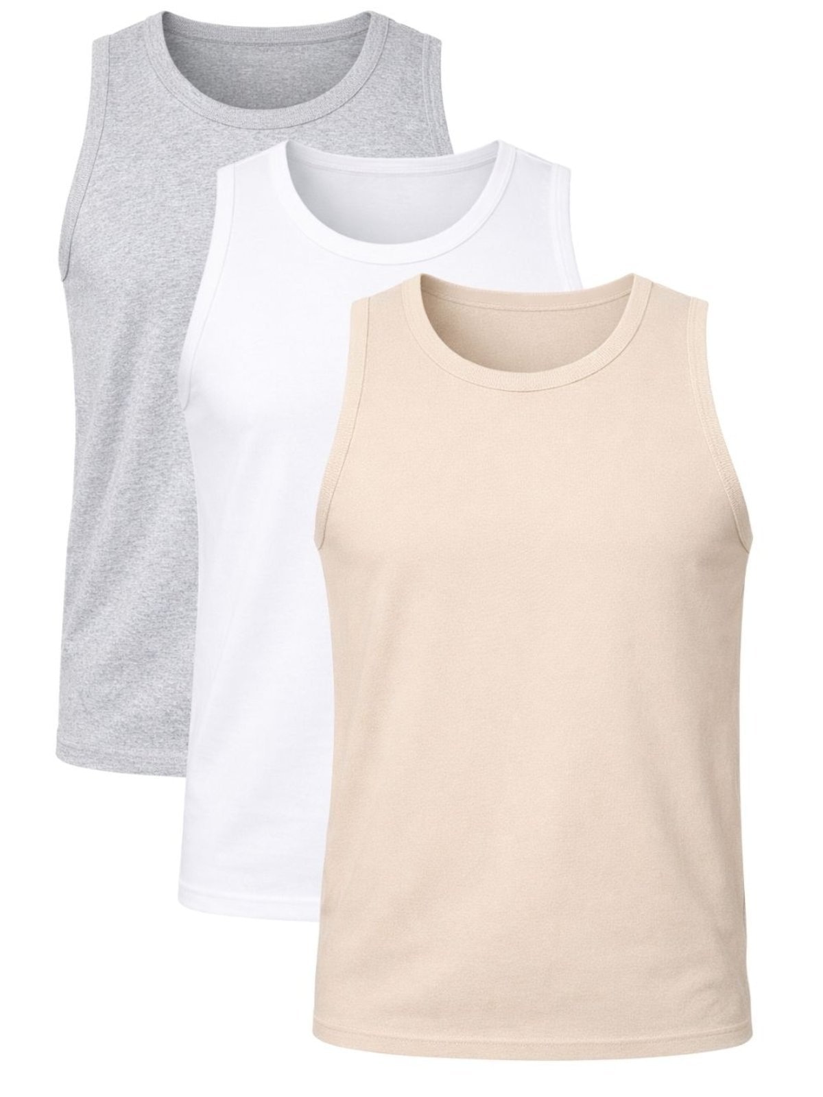 Imagem principal kit 3 Regatas Masculina Caneladas Básicas em Ribana Preta, Branca e Areia Crocker - 50737 Crocker multicolorido