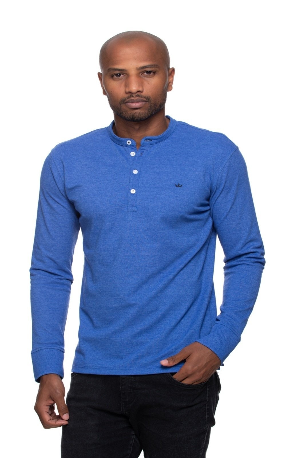 Imagem principal Camisa Gola Padre Rugby Aburguesia Slim fit royal Mesclado Alfaiataria Burguesia azul