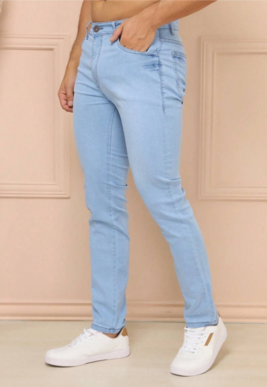 Imagem principal Calça Jeans Masculina Básica Er Estilo Renovado Confortável Com Elastano Lavagem Clara 5 ESTILOS azul