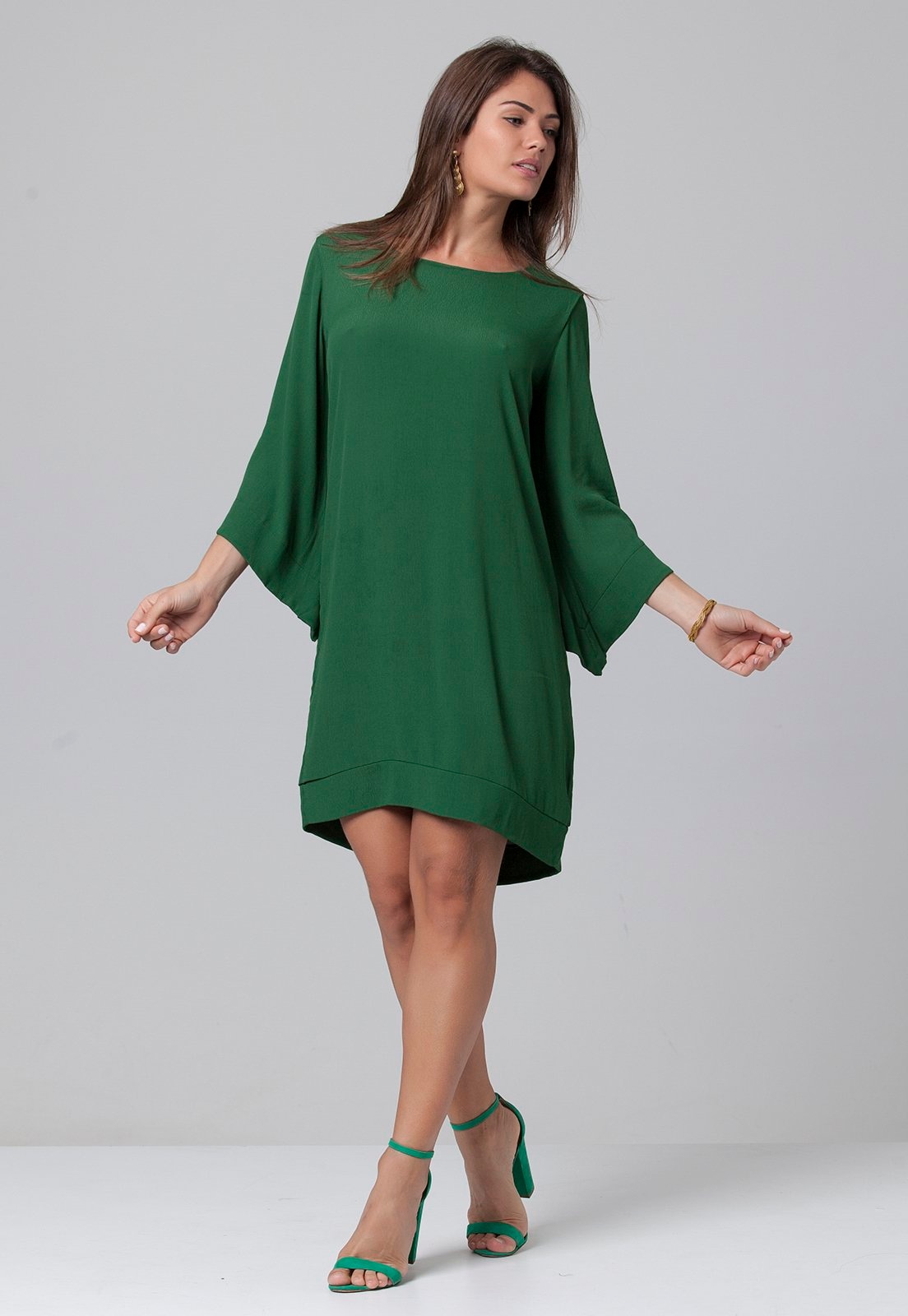 Imagem principal Vestido Curto Manga Ampla Viscose Amazonia Vital Musgo Amazonia Vital verde