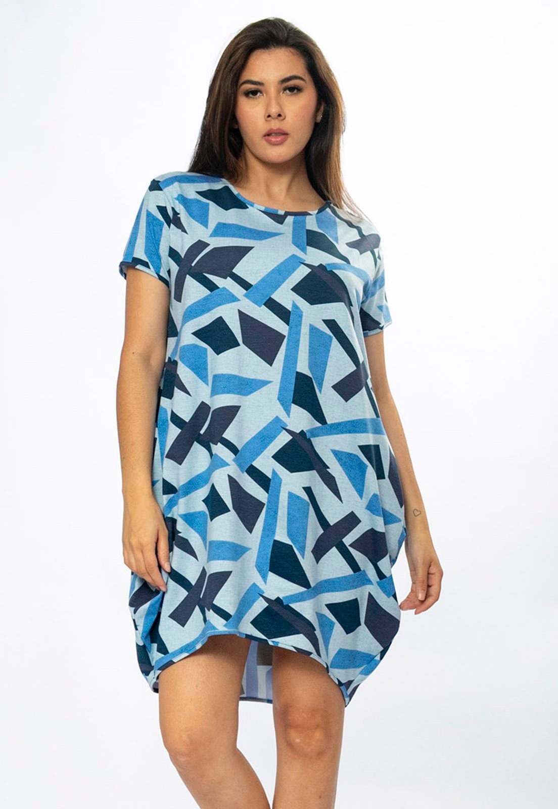 Imagem principal Vestido Curto Amazônia Vital Malha Amplo Always Estampa Caminhos de Azul Amazonia Vital azul marinho