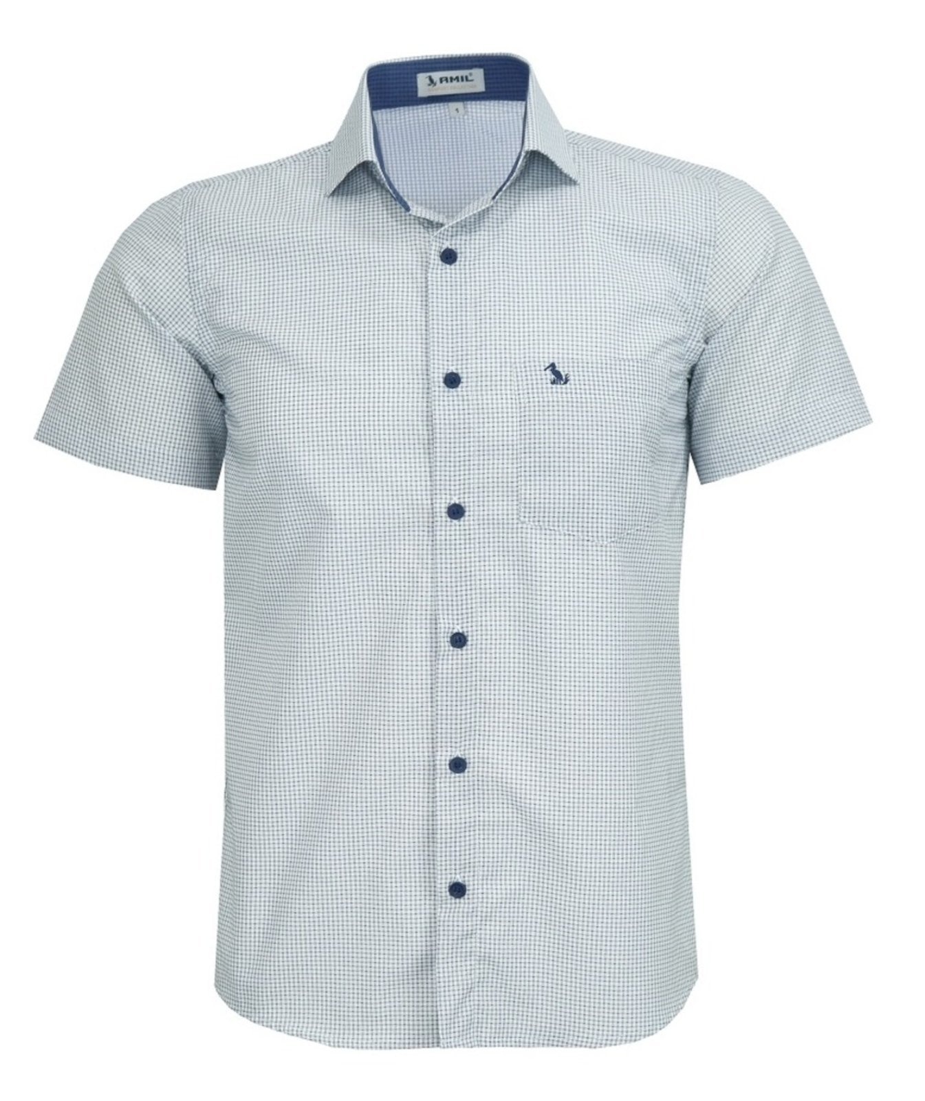 Imagem principal Camisa Social Amil Estampado Comfort Ferrix Manga Curta Misto Com Bolso Bco/Marinho Amil branco