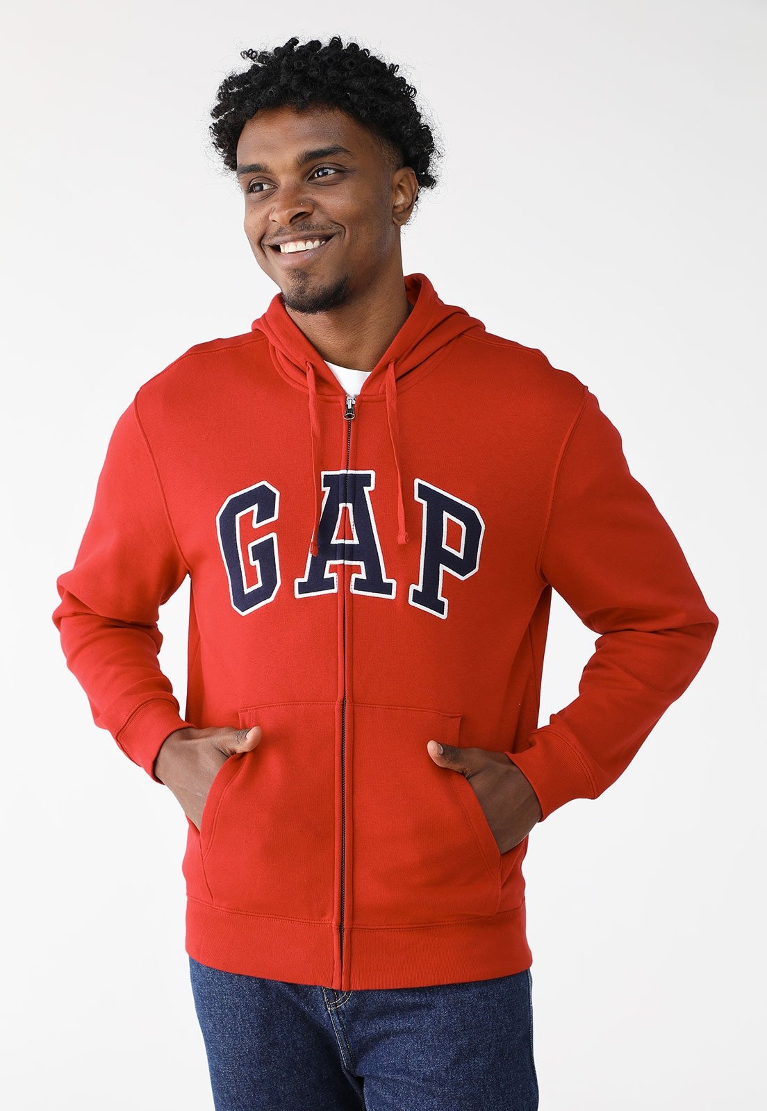 Imagem principal Blusa de Moletom Aberta GAP Reta Logo Estampado Com Capuz Vermelha GAP vermelho