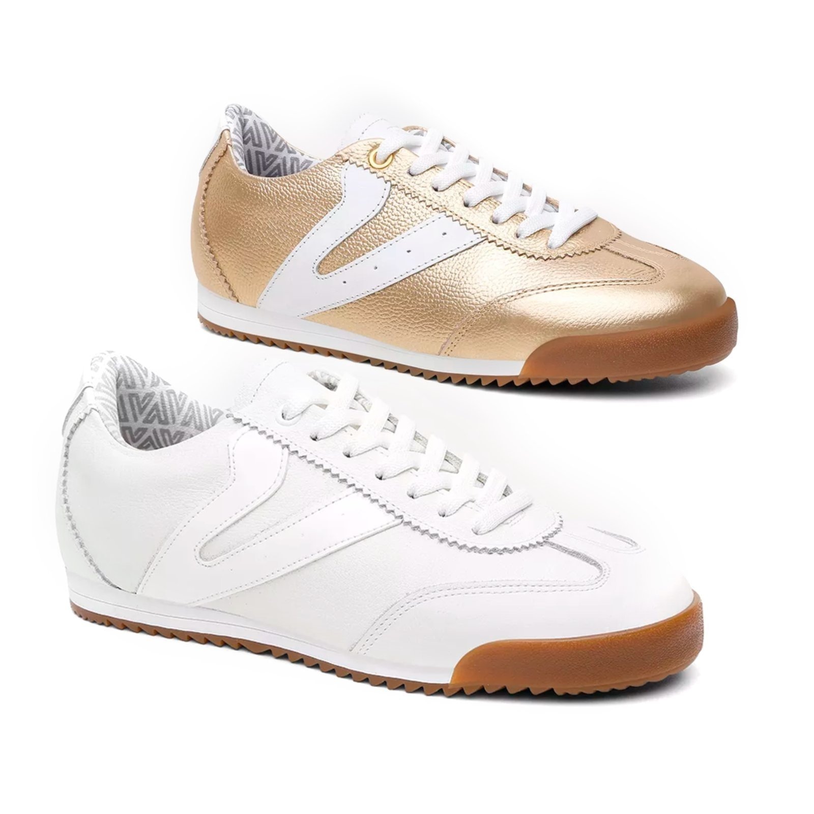 Imagem principal Kit 2 Tênis Feminino Vittal Couro Legítimo Naomi Casual Clássico Retrô OffWhite e Dourado USE VITTAL branco/dourado offwhite