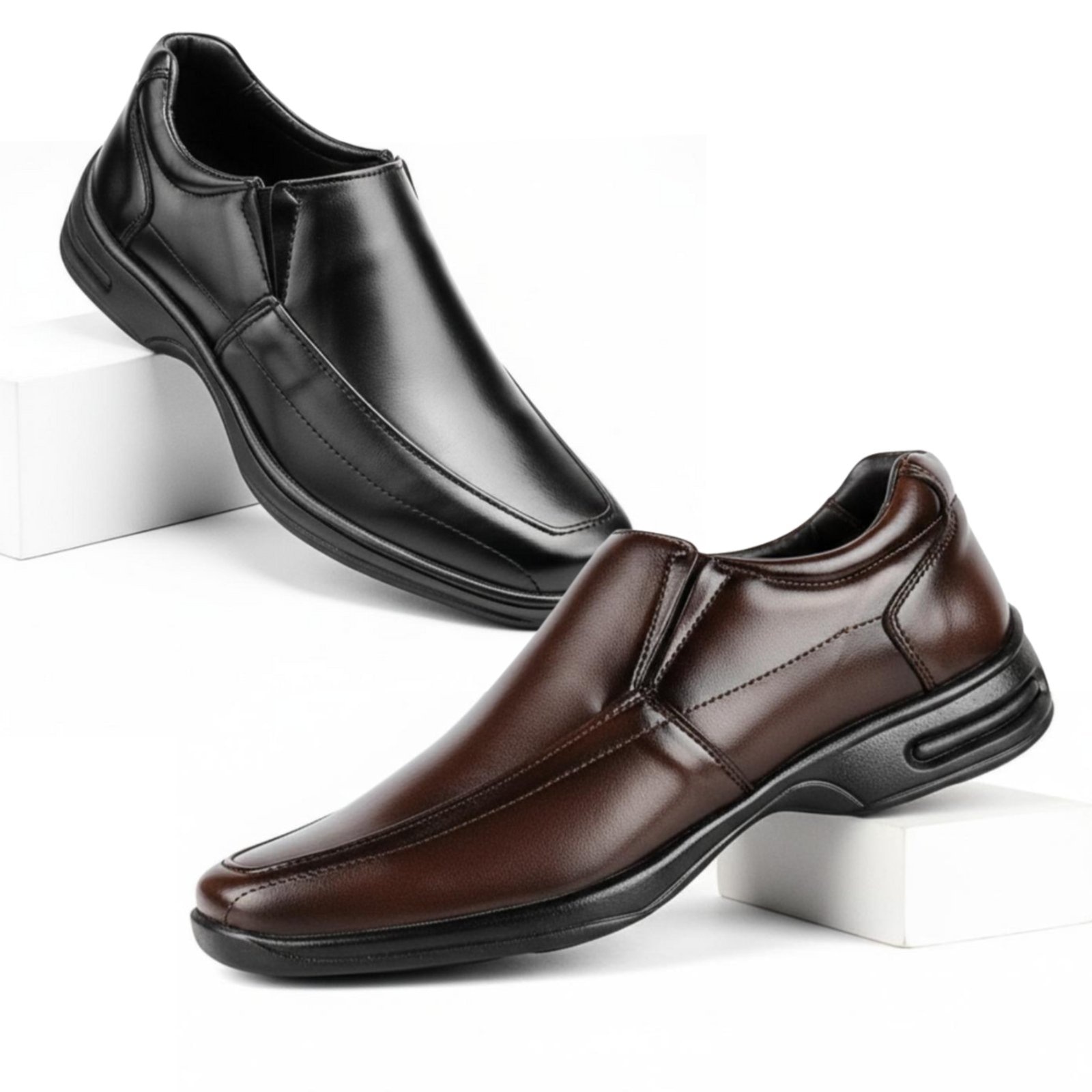 Imagem principal Mocassim Social Kit Sapato Masculino Sapatofran Elástico Com Chinelo Cinto e Carteira Sapatofran preto