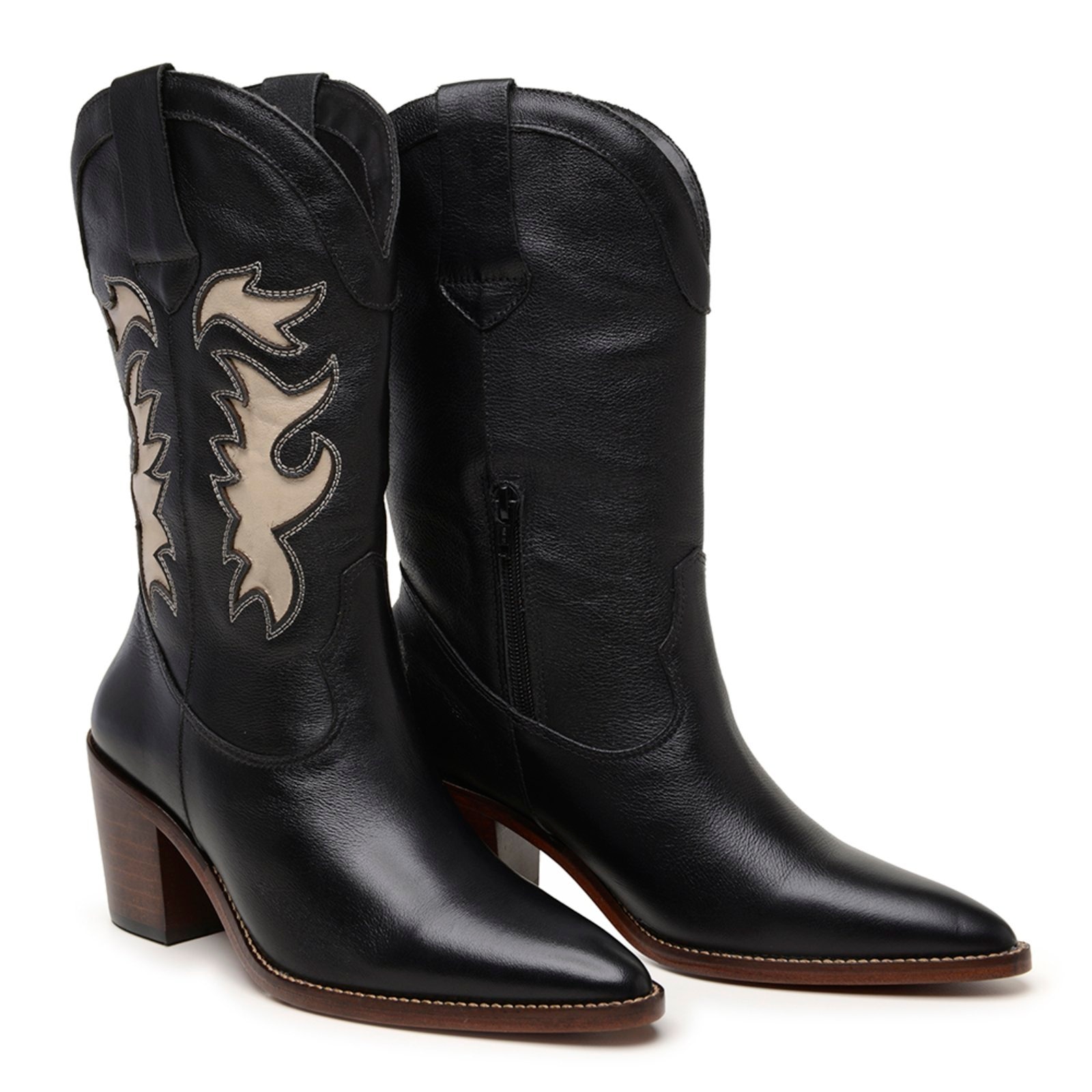 Imagem principal Bota Feminina Western Couro Anna Andrada Texana Cano Alto Sola Couro Tendência Anna Andrade preto