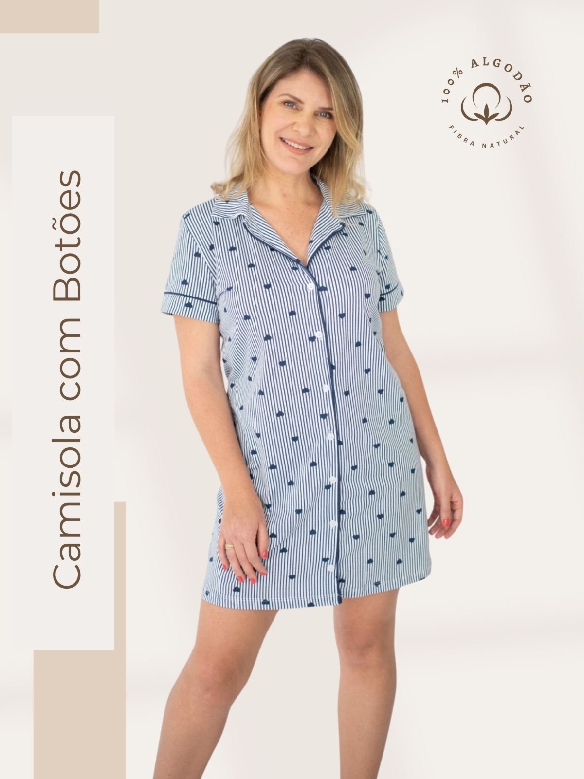 Imagem principal Camisola Algodão Americana Curta Fiama Listrado Coração - Marinho Piante azul marinho