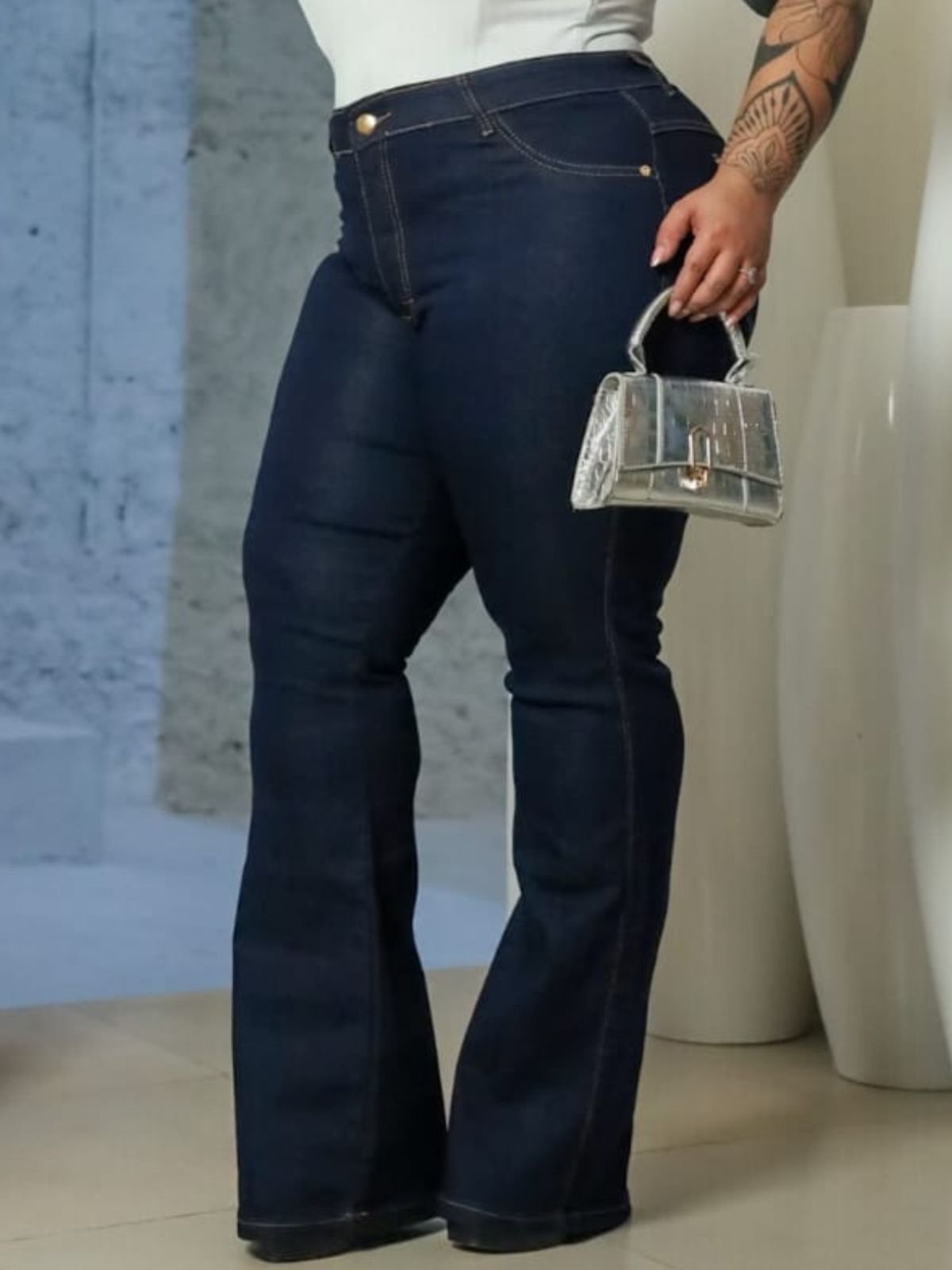 Imagem principal Calça Donna De Paula Flare Carbono Boca De Sino Plus Size Cintura Alta Empina Bumbum Donna de Paula azul