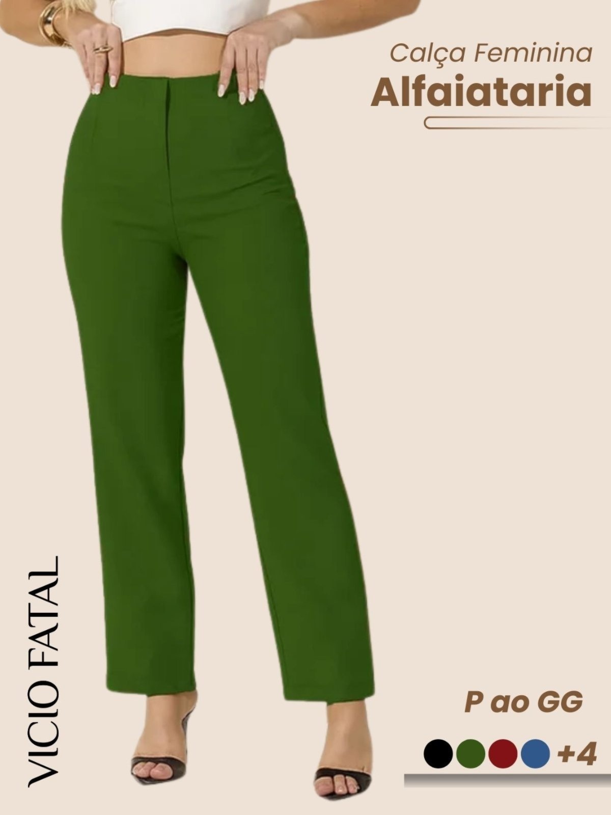 Imagem principal Calça Feminina Alfaiataria Social Cintura Alta Reta Elegante Vicio Fatal laranja