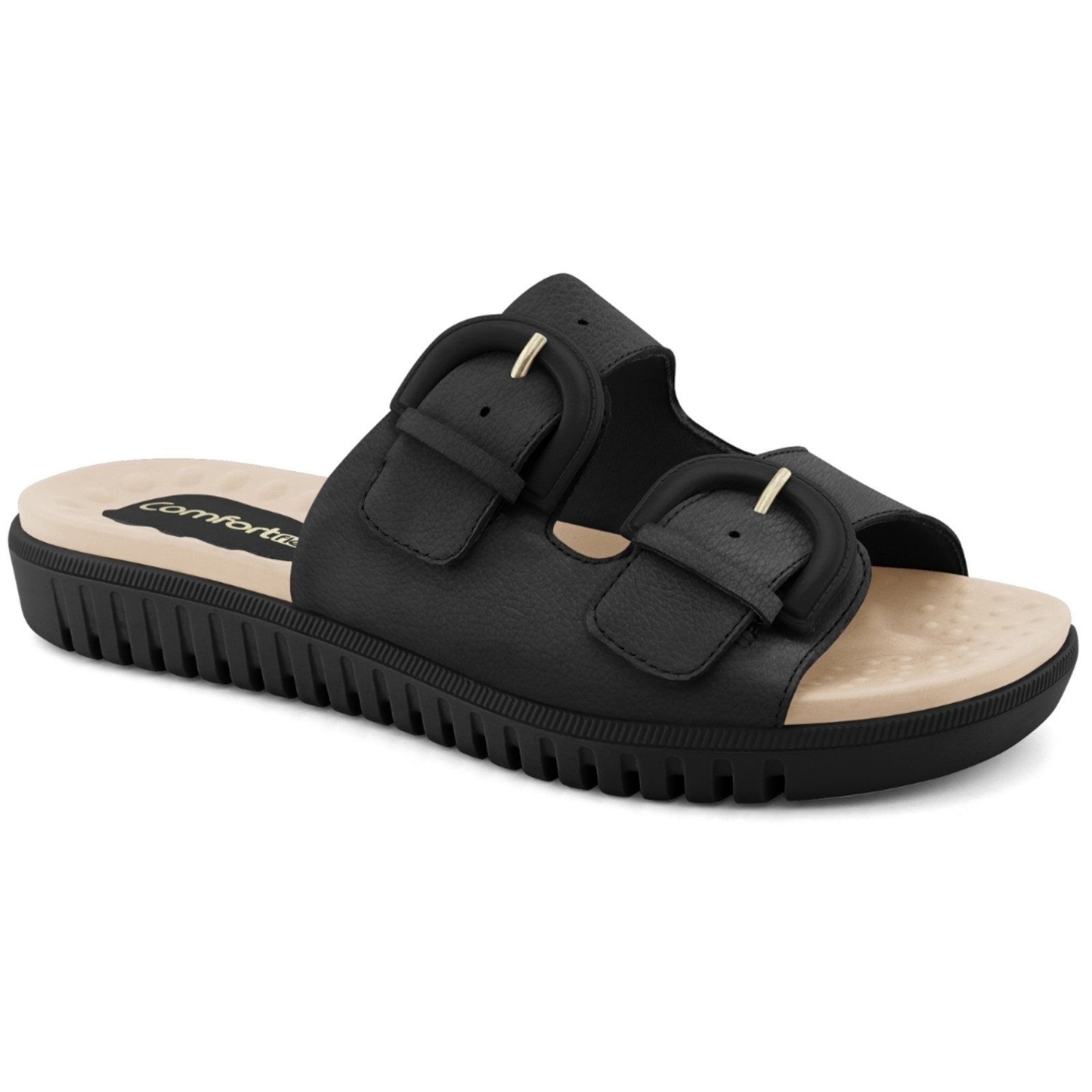 Imagem principal Sandália Flat Feminina Couro Floter Preta Comfortflex 234 Comfortflex preto