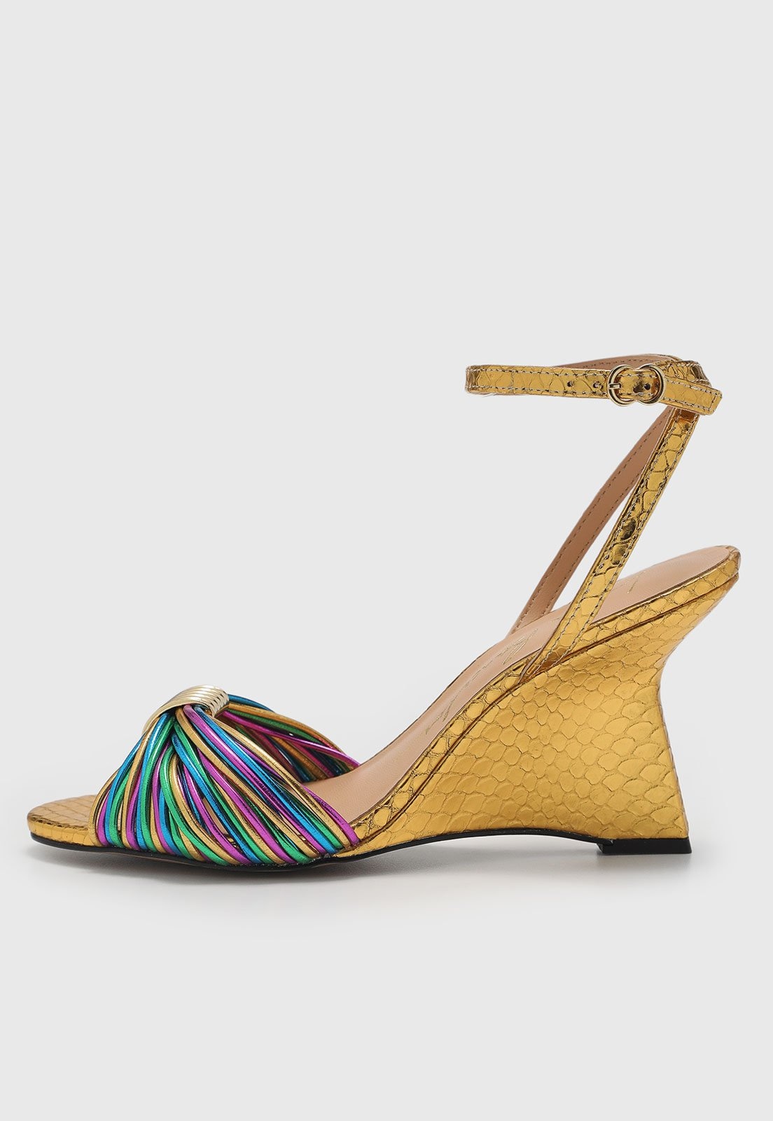 Imagem principal Sandália Feminina Luiza Barcelos Tiras Multicoloridas Dourada Luiza Barcelos dourado