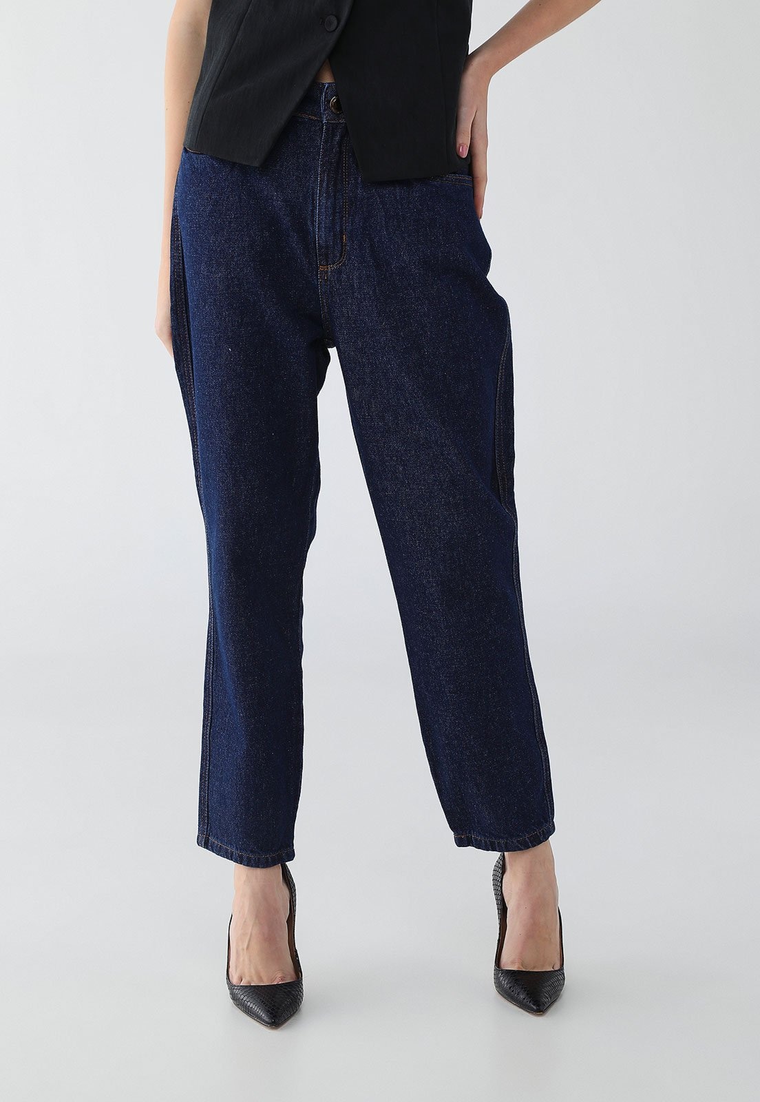 Imagem principal Calça Jeans Feminina Lança Perfume Luna Mom Super High Escura Lança Perfume azul