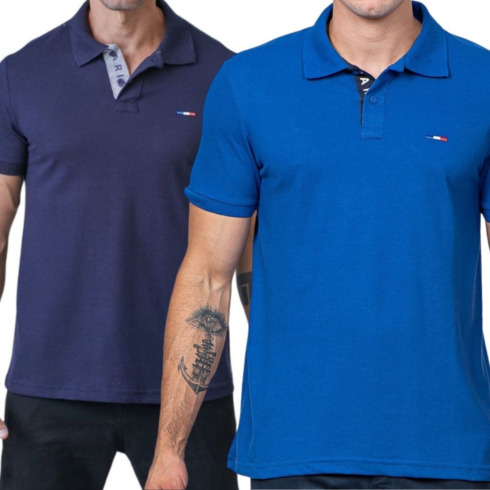 Imagem principal Kit 2 Polos Masculina Básicas FMF Marinho e Royal Piquet no Estilo Tommy Bordado França FMF preto royal