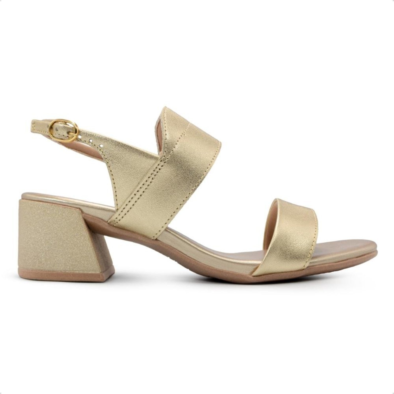 Imagem principal Sandália Usaflex Feminina Couro Salto Bloco Detalhe Tira Casual AL20011 Usaflex dourado